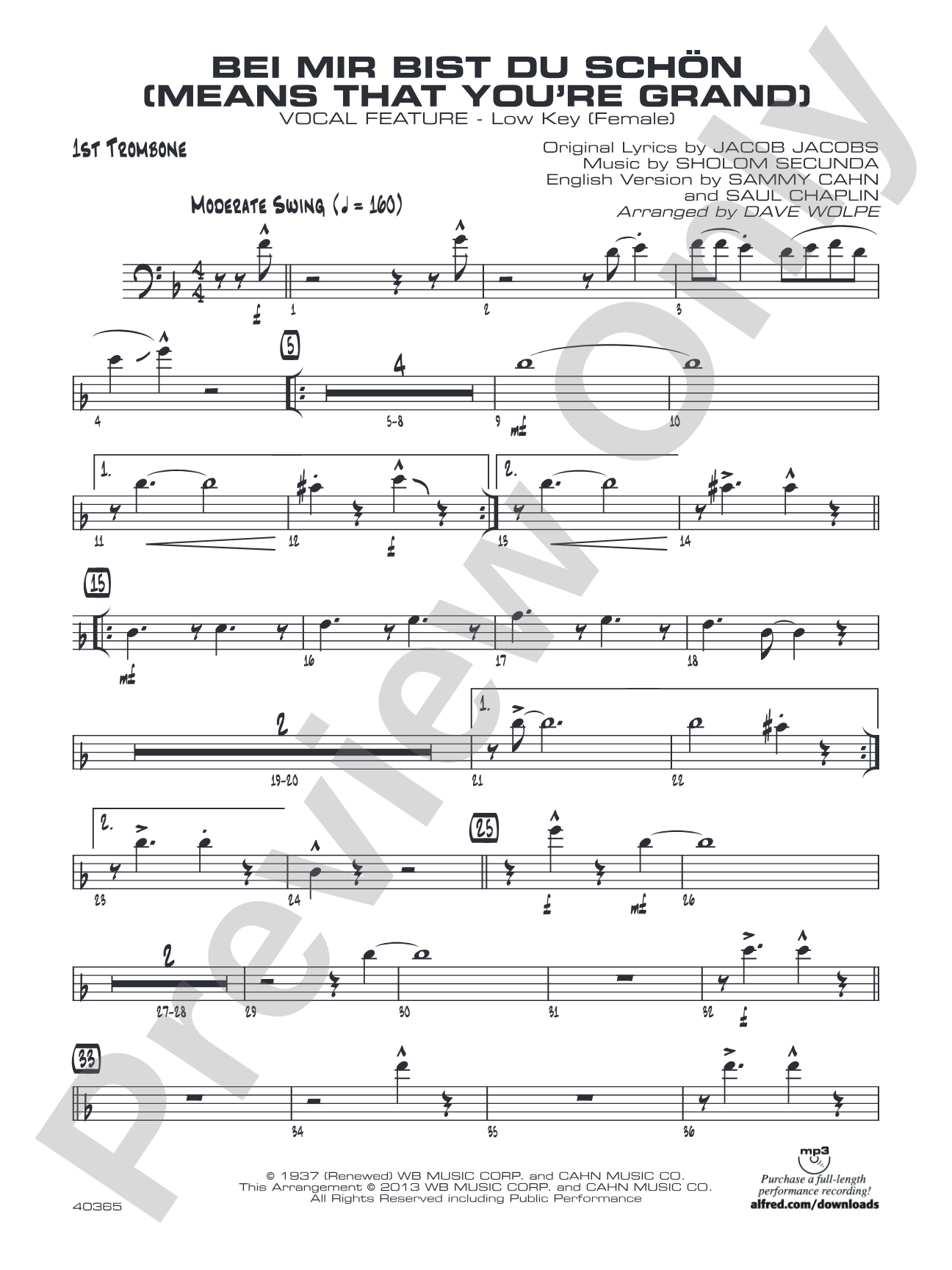 Bei Mir Bist Du Schon (Means That You're Grand): 1st Trombone