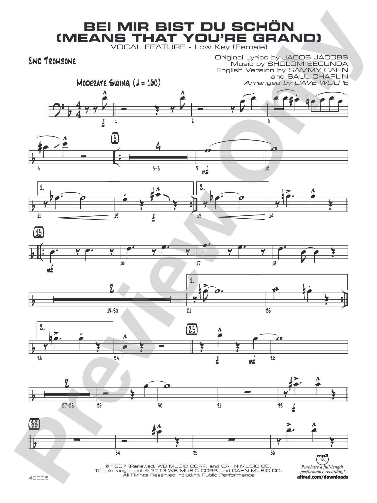 Bei Mir Bist Du Schon (Means That You're Grand): 2nd Trombone