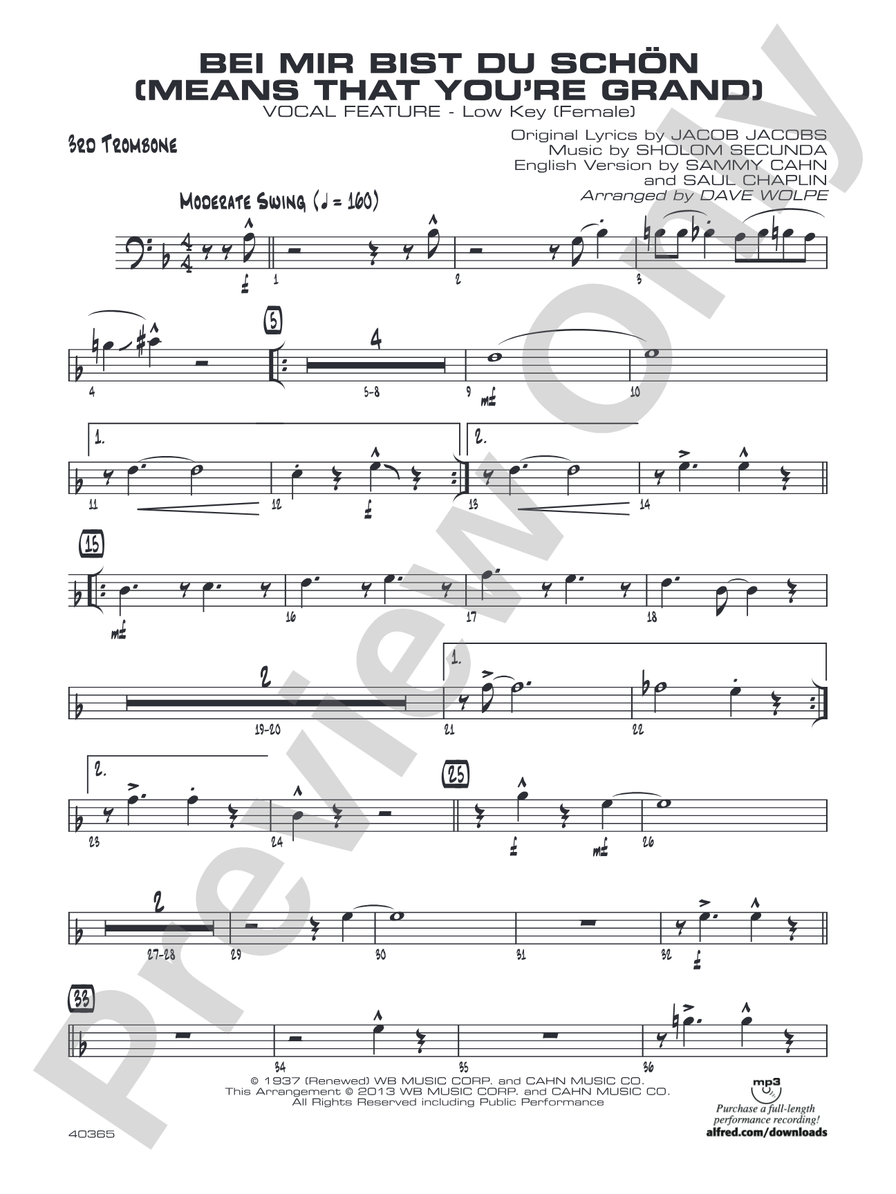Bei Mir Bist Du Schon (Means That You're Grand): 3rd Trombone