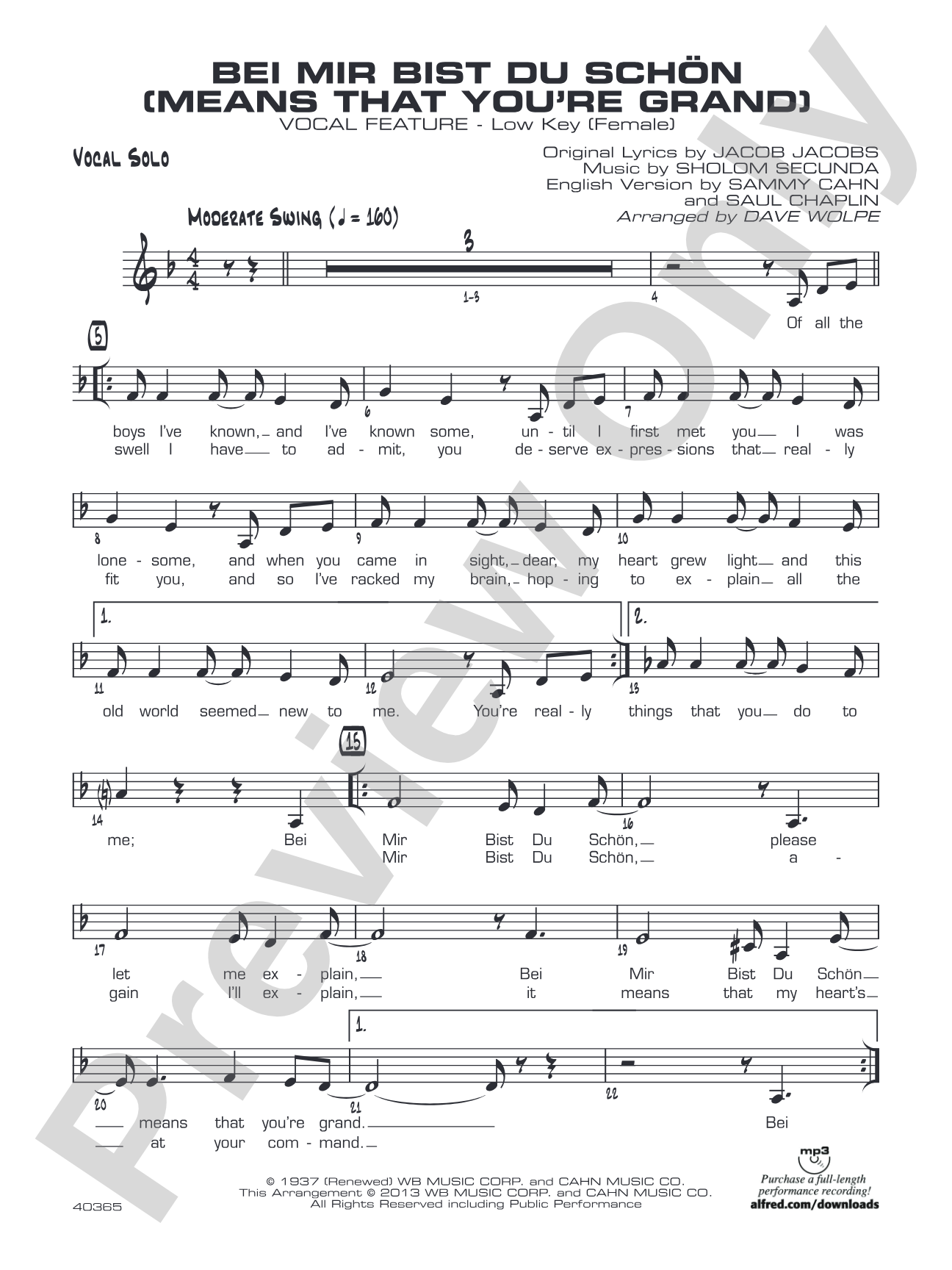 Bei Mir Bist Du Schon (Means That You're Grand): Vocal Solo