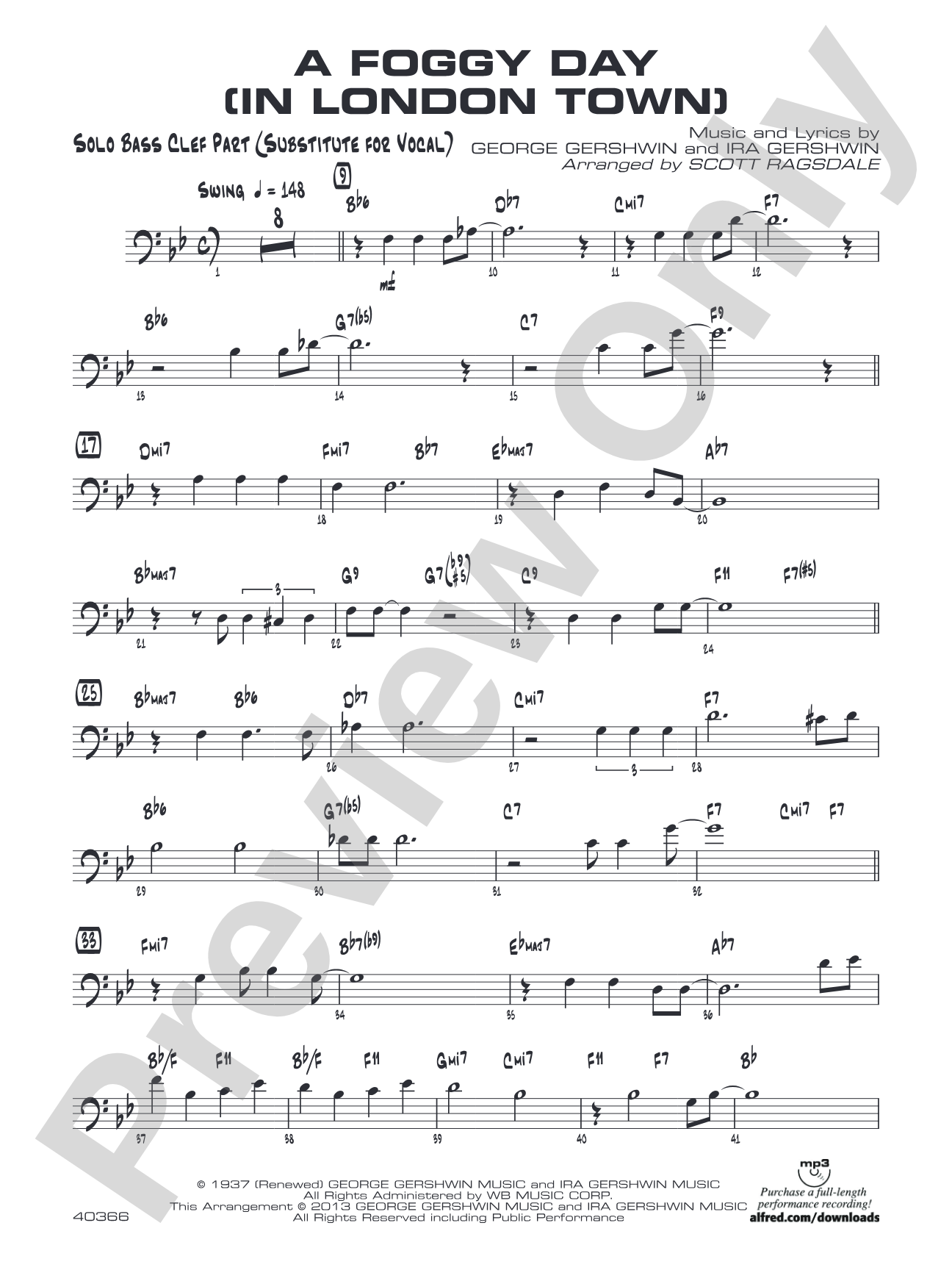 A Foggy Day: Solo Bass Clef Part (Substitute for Vocal)