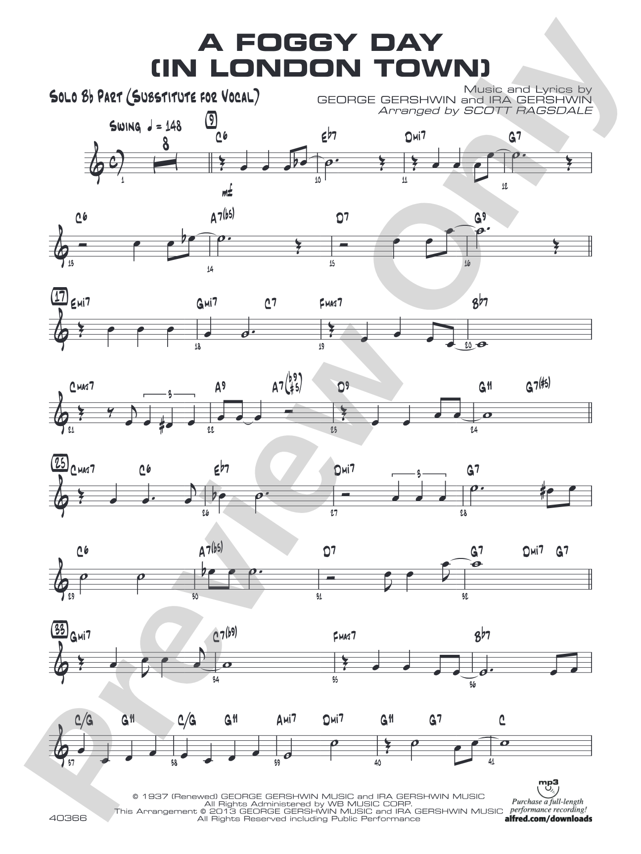A Foggy Day: Solo Bb Part (Substitute for Vocal)
