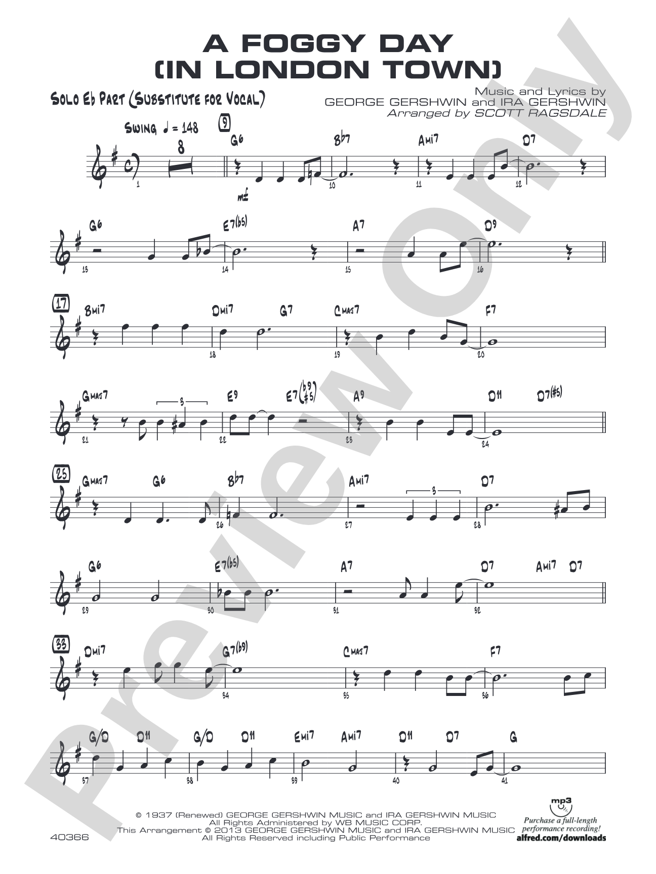 A Foggy Day: Solo Eb Part (Substitute for Vocal)