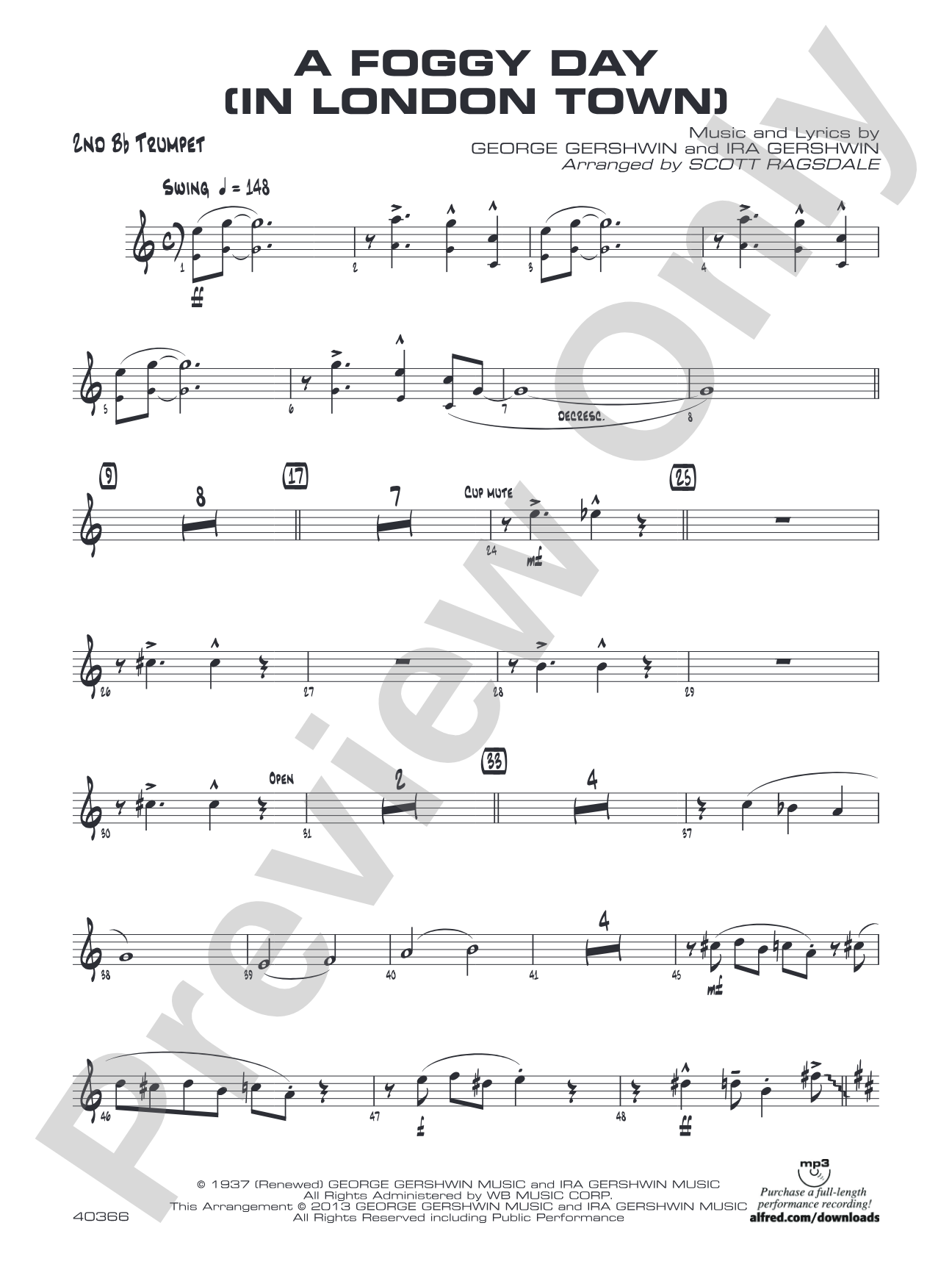 A Foggy Day: 2nd B-flat Trumpet
