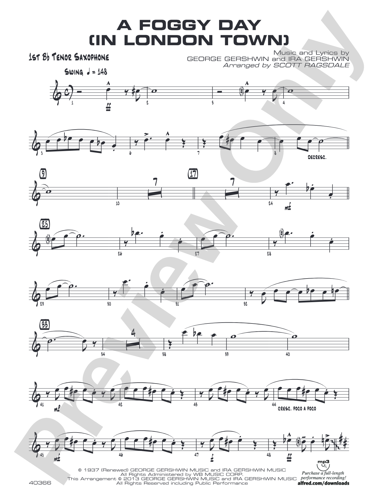 A Foggy Day: B-flat Tenor Saxophone