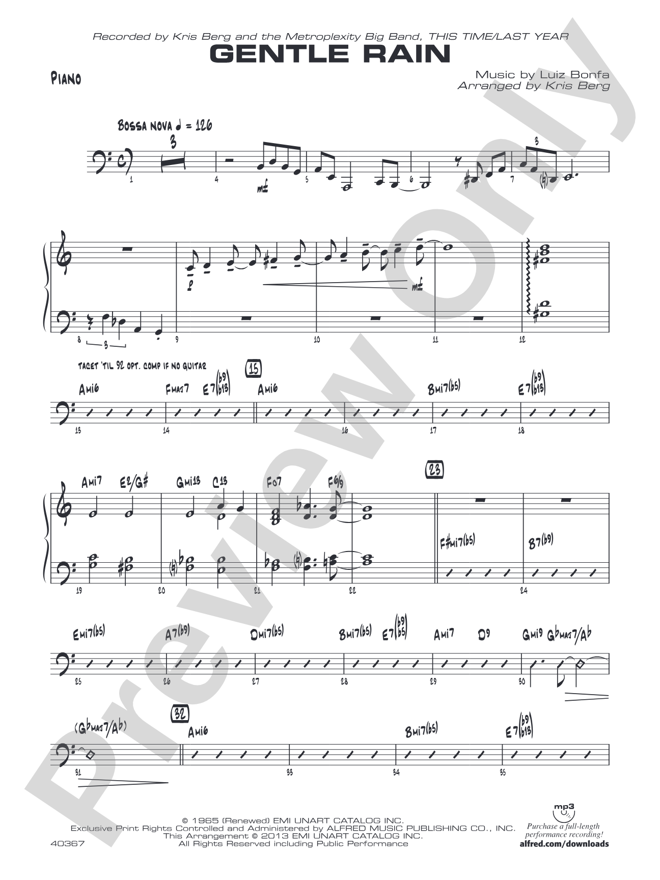 Gentle Rain: Piano Accompaniment
