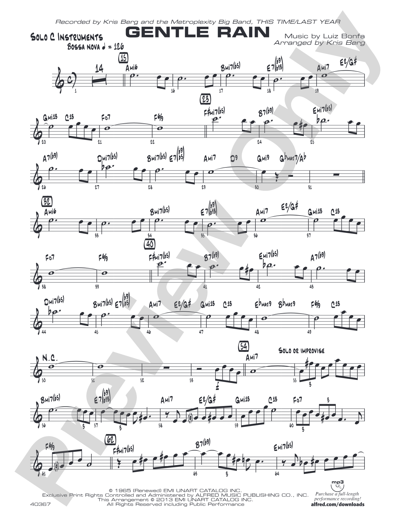 Gentle Rain: Solo C Instruments (Treble Clef)