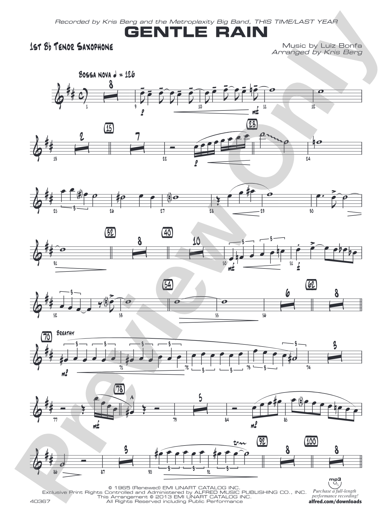 Gentle Rain: B-flat Tenor Saxophone