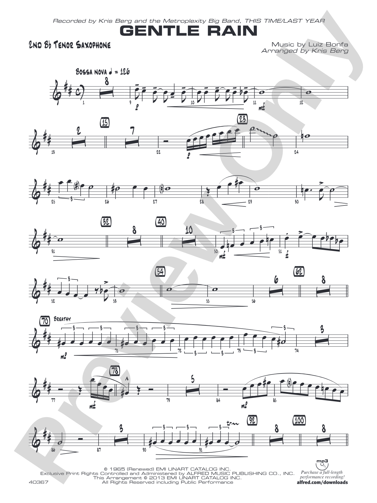 Gentle Rain: 2nd B-flat Tenor Saxophone