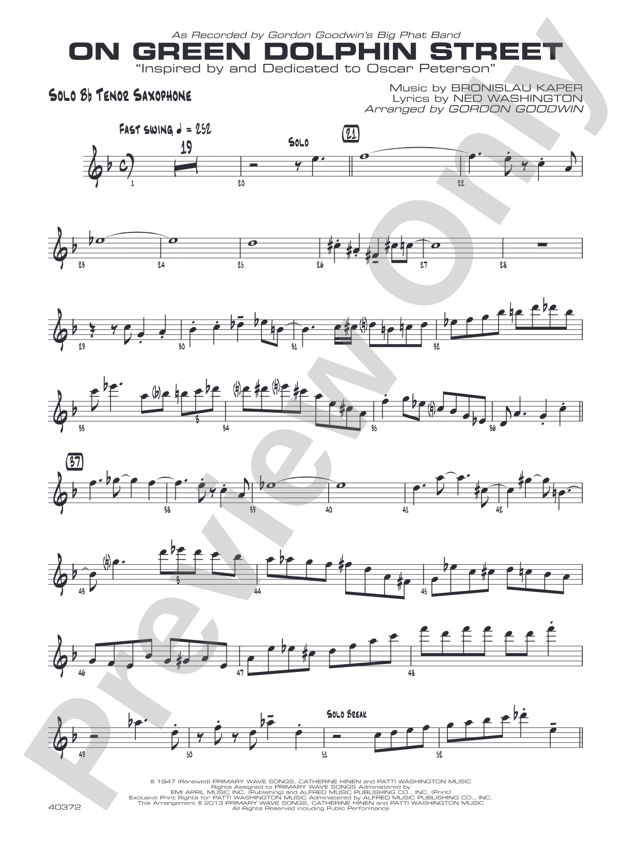 On Green Dolphin Street: Solo Bb Tenor Sax