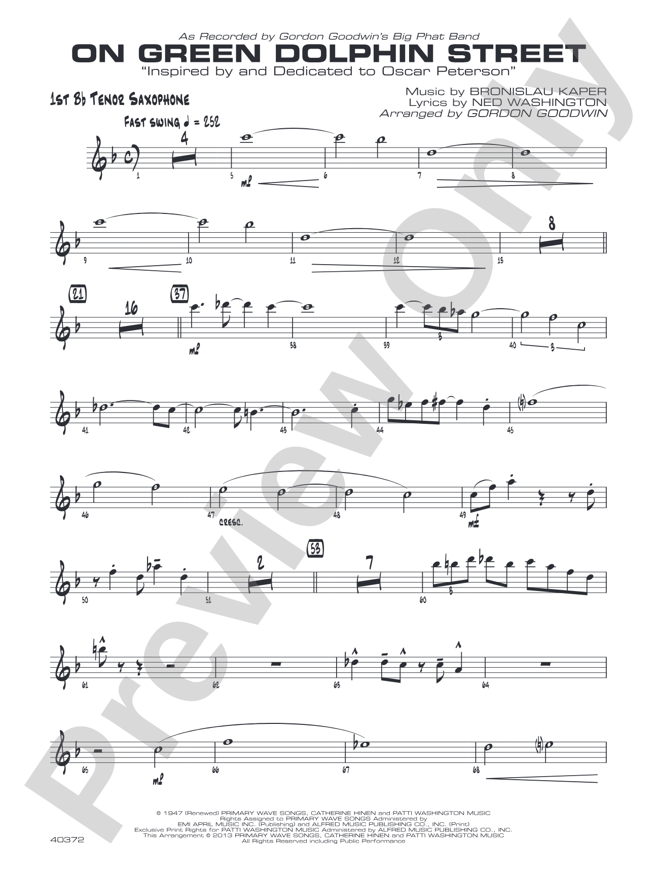 On Green Dolphin Street: B-flat Tenor Saxophone