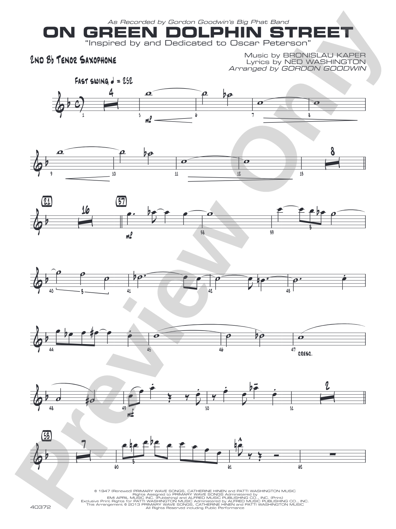 On Green Dolphin Street: 2nd B-flat Tenor Saxophone