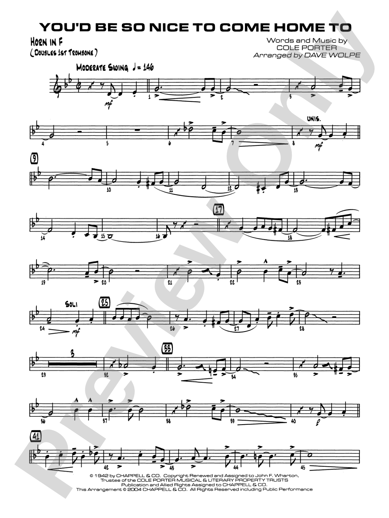 You'd Be So Nice to Come Home To: 1st F Horn