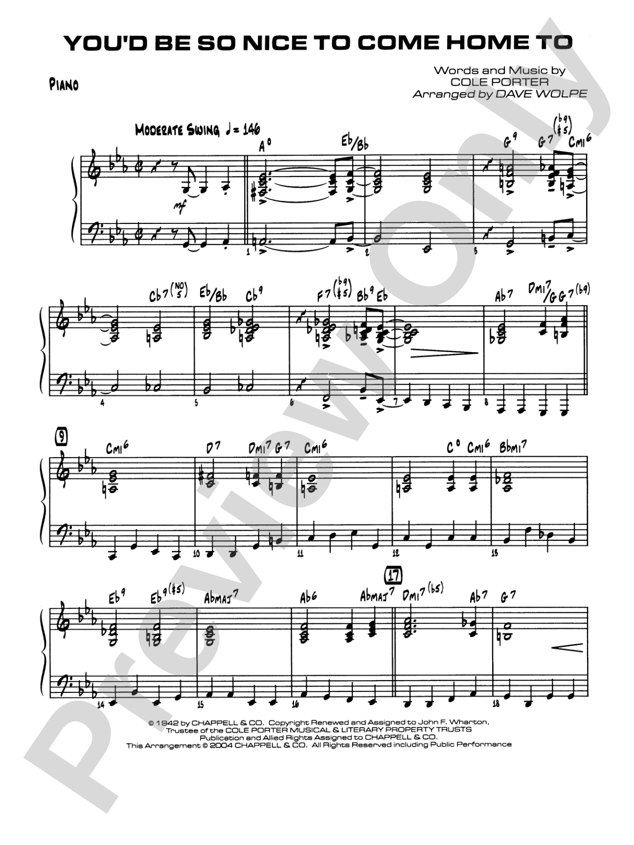 You'd Be So Nice to Come Home To: Piano Accompaniment