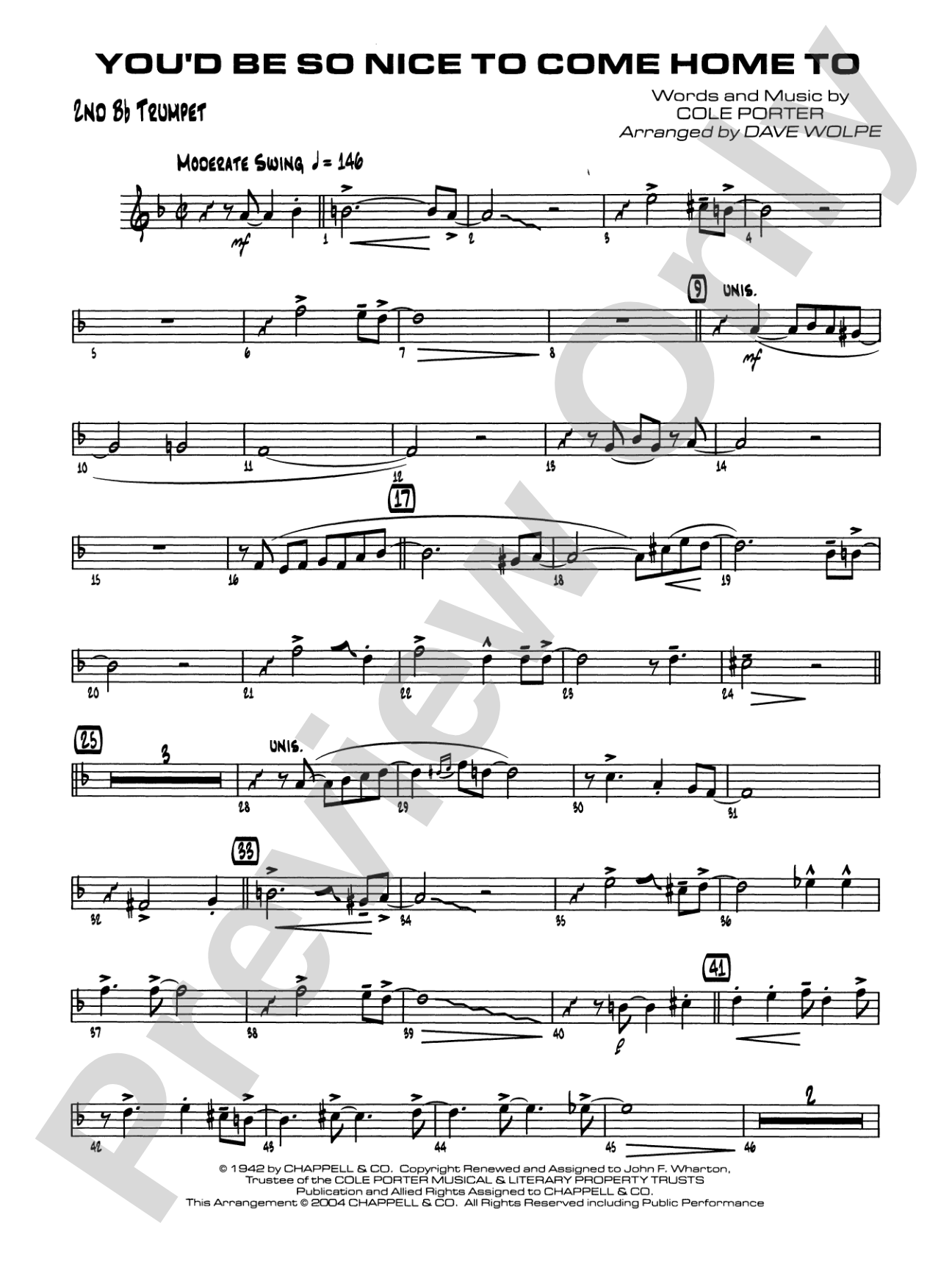 You'd Be So Nice to Come Home To: 2nd B-flat Trumpet