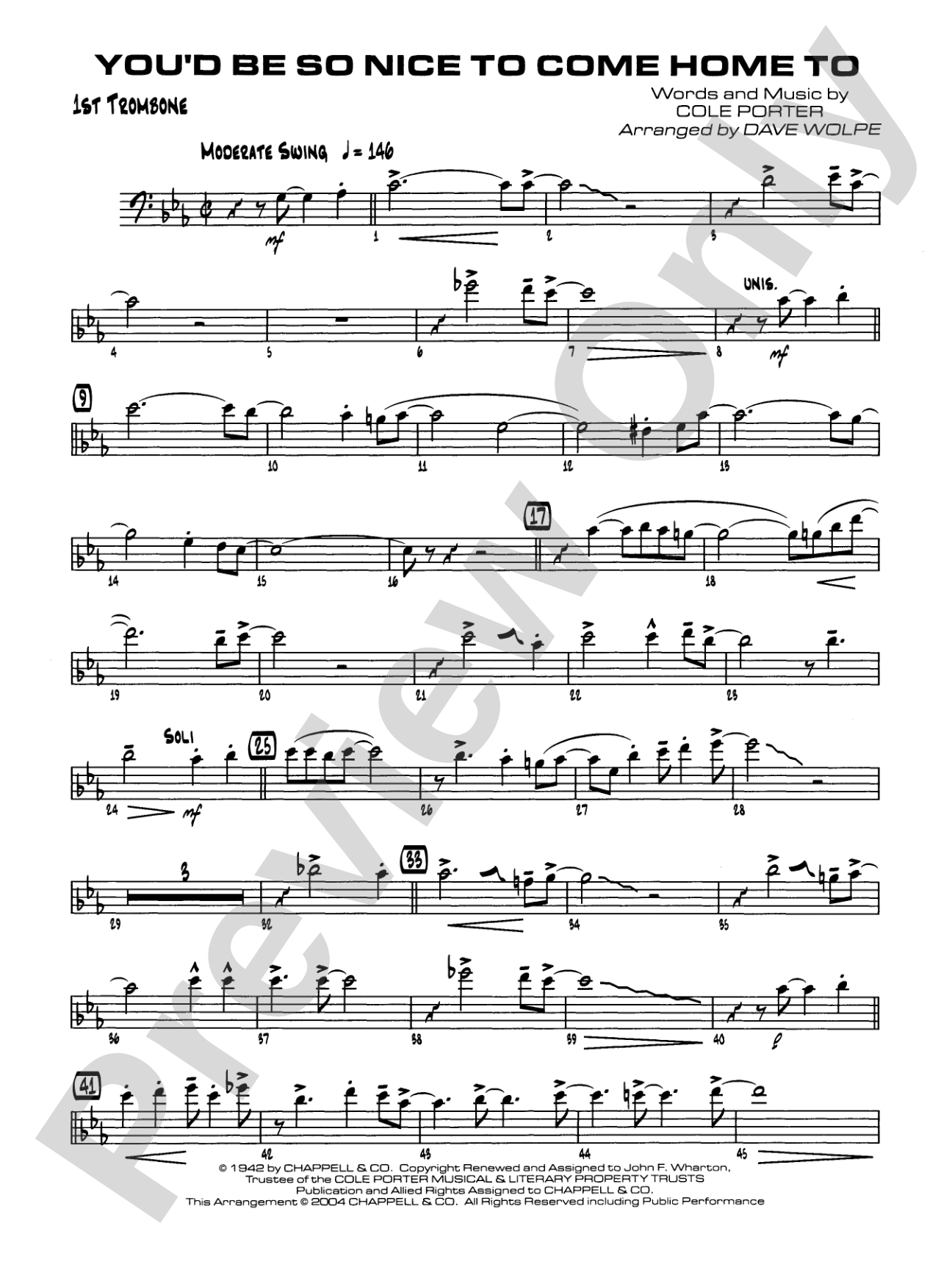You'd Be So Nice to Come Home To: 1st Trombone