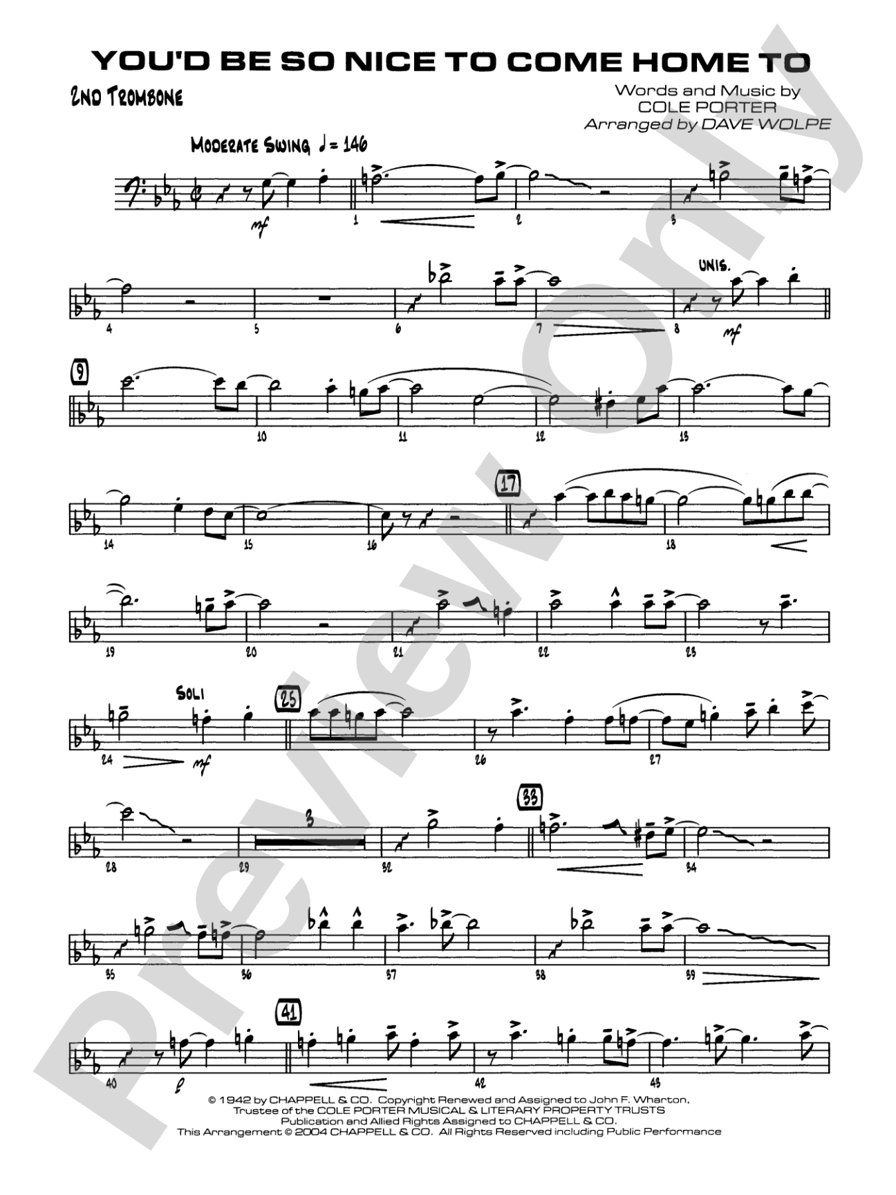 You'd Be So Nice to Come Home To: 2nd Trombone