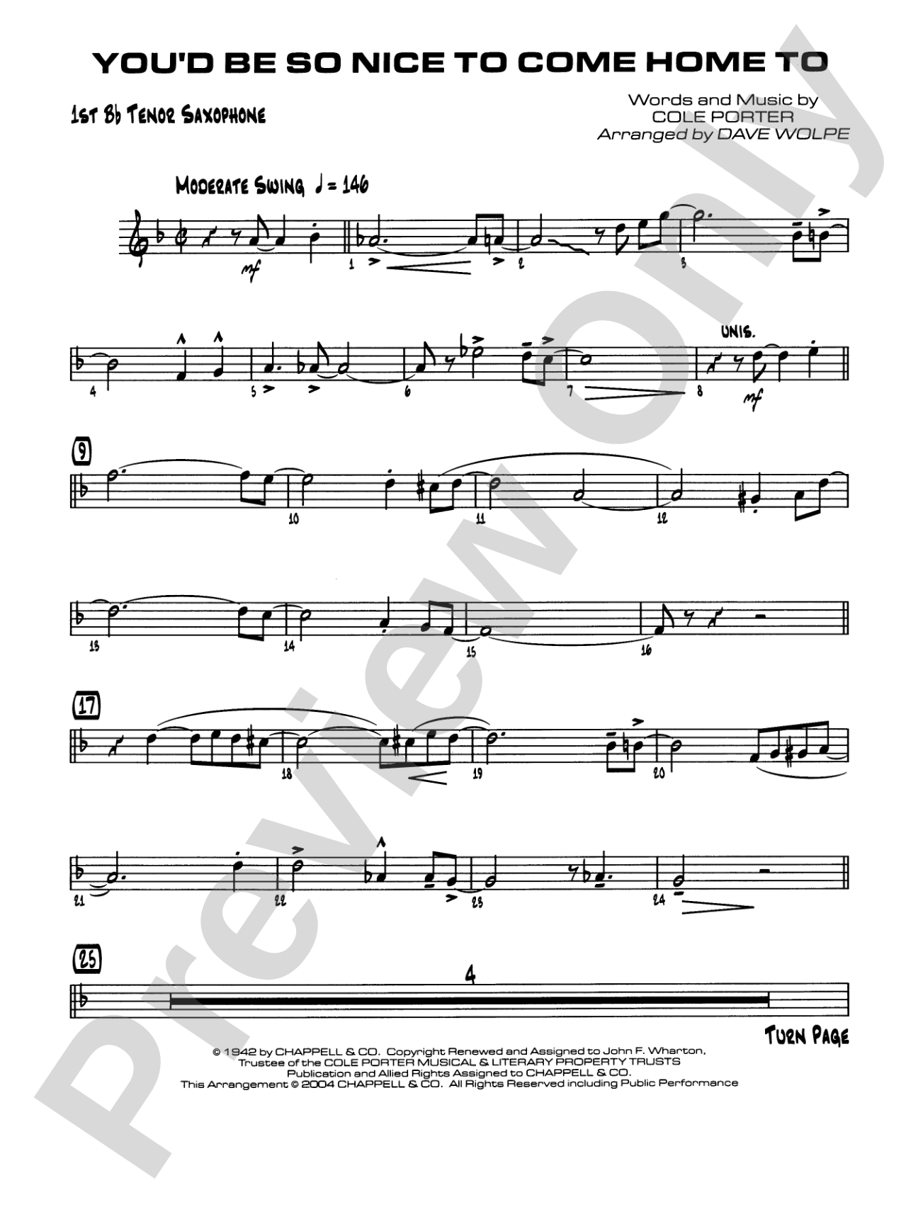 You'd Be So Nice to Come Home To: B-flat Tenor Saxophone