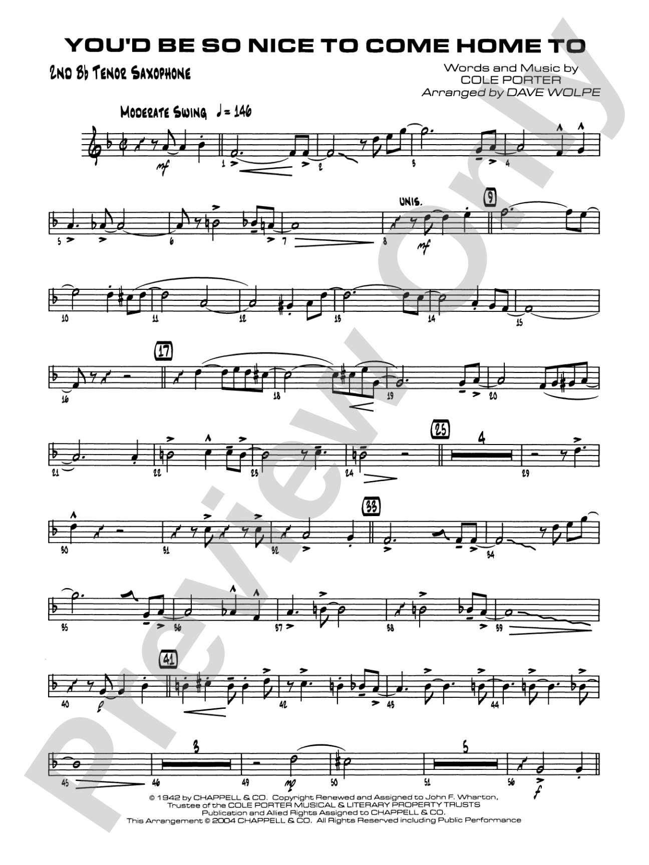 You'd Be So Nice to Come Home To: 2nd B-flat Tenor Saxophone