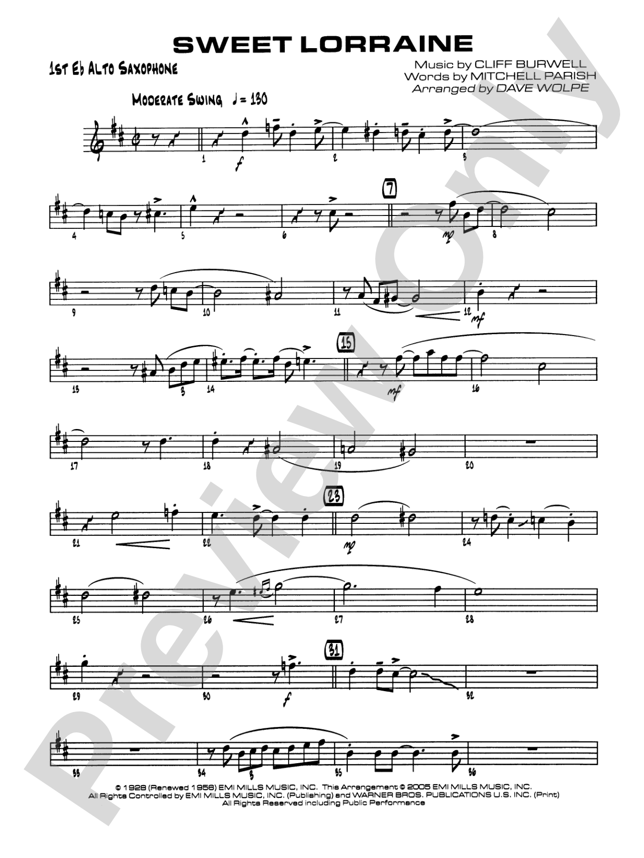 Sweet Lorraine: E-flat Alto Saxophone