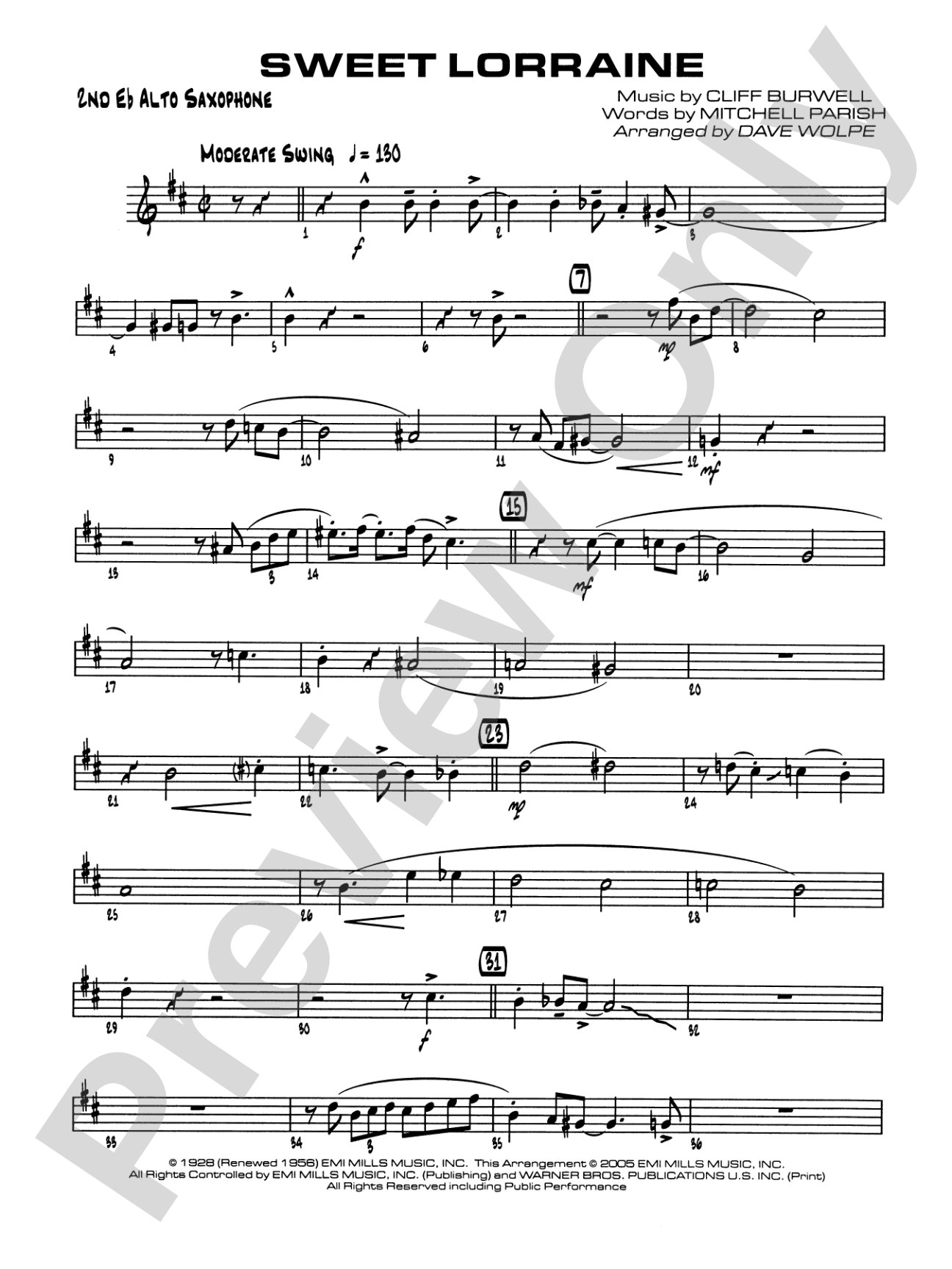 Sweet Lorraine: 2nd E-flat Alto Saxophone