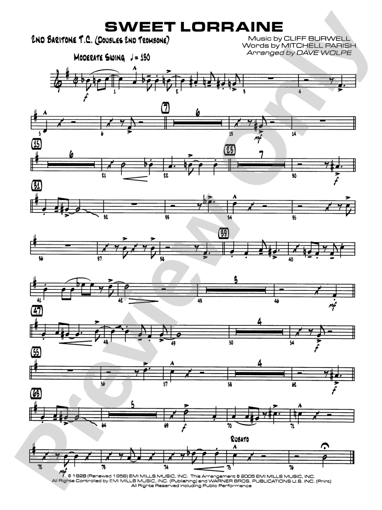 Sweet Lorraine: 2nd Baritone T.C.