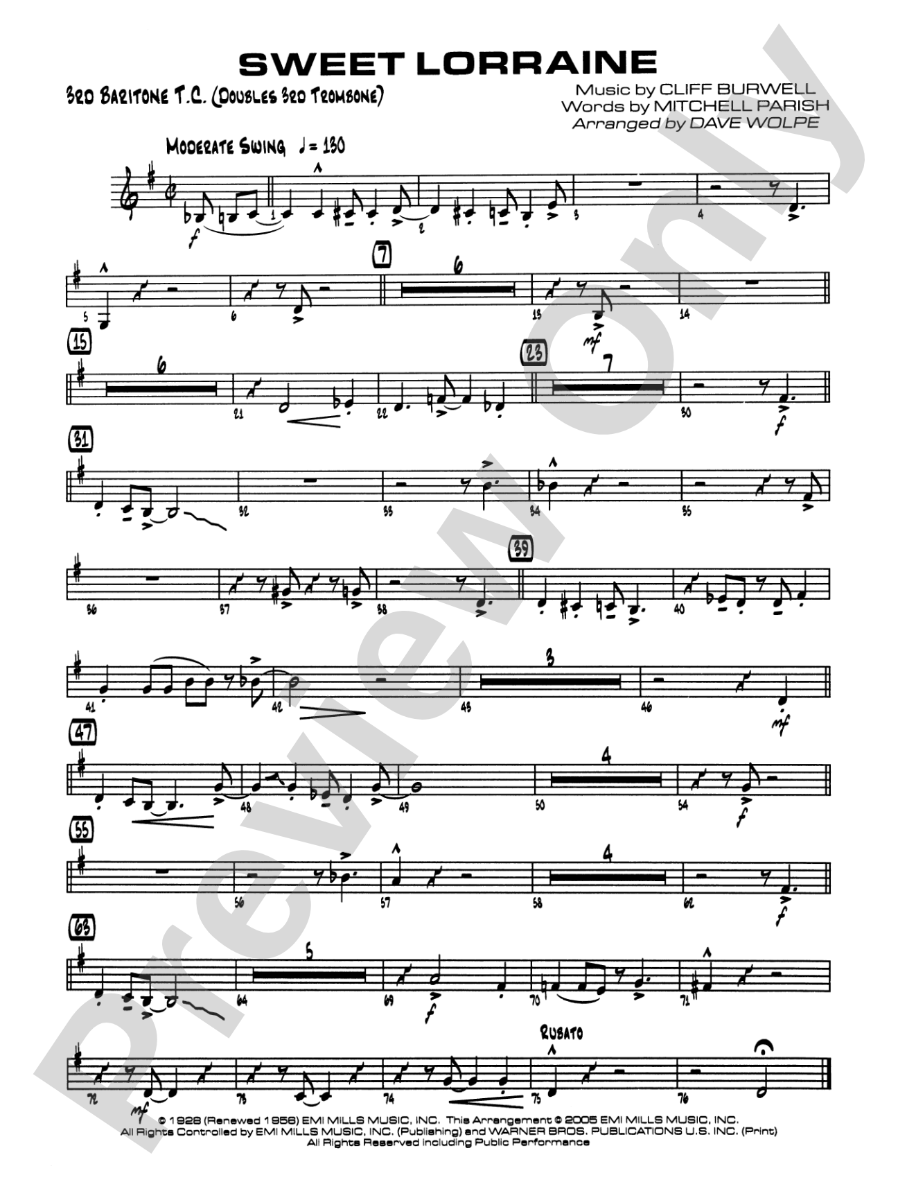 Sweet Lorraine: 3rd Baritone T.C.