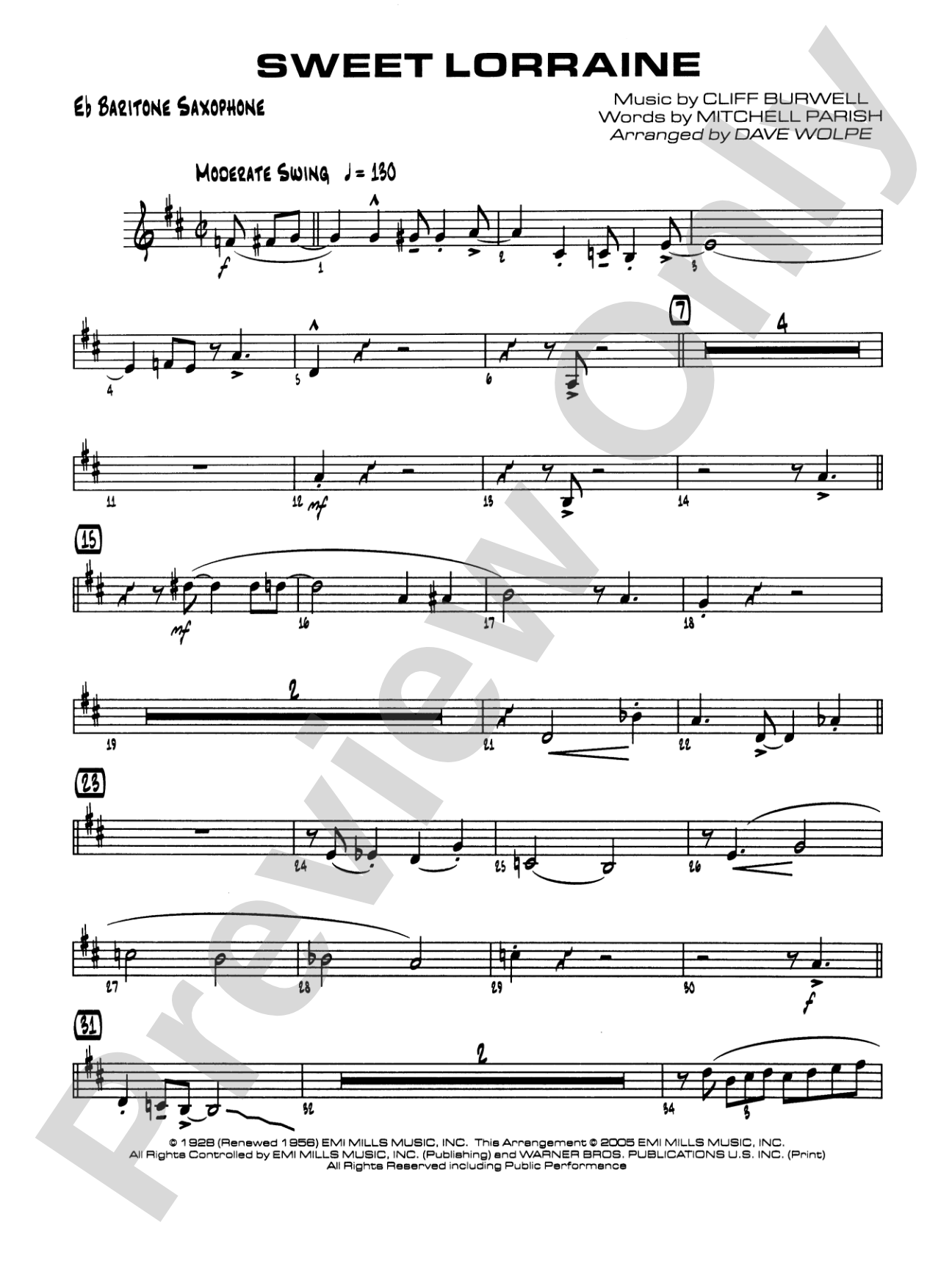 Sweet Lorraine: E-flat Baritone Saxophone