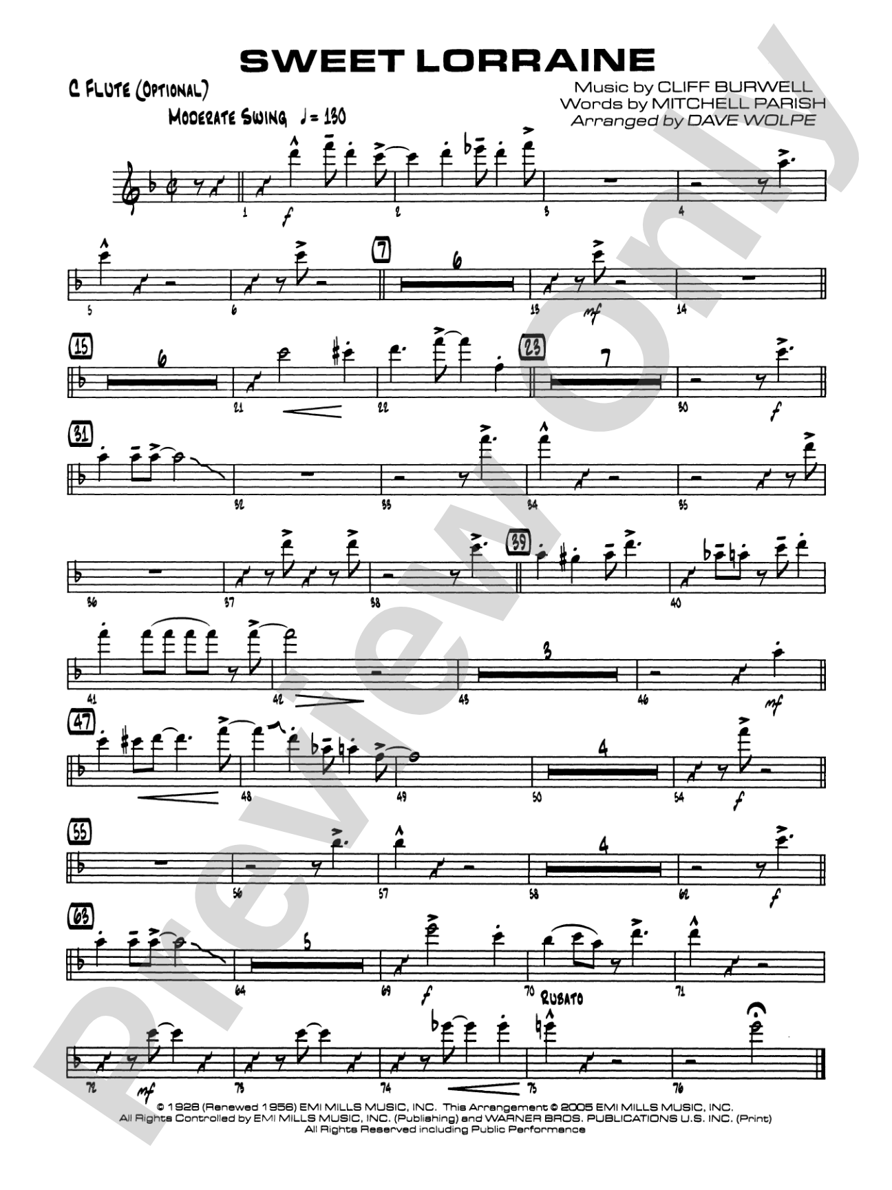 Sweet Lorraine: Flute