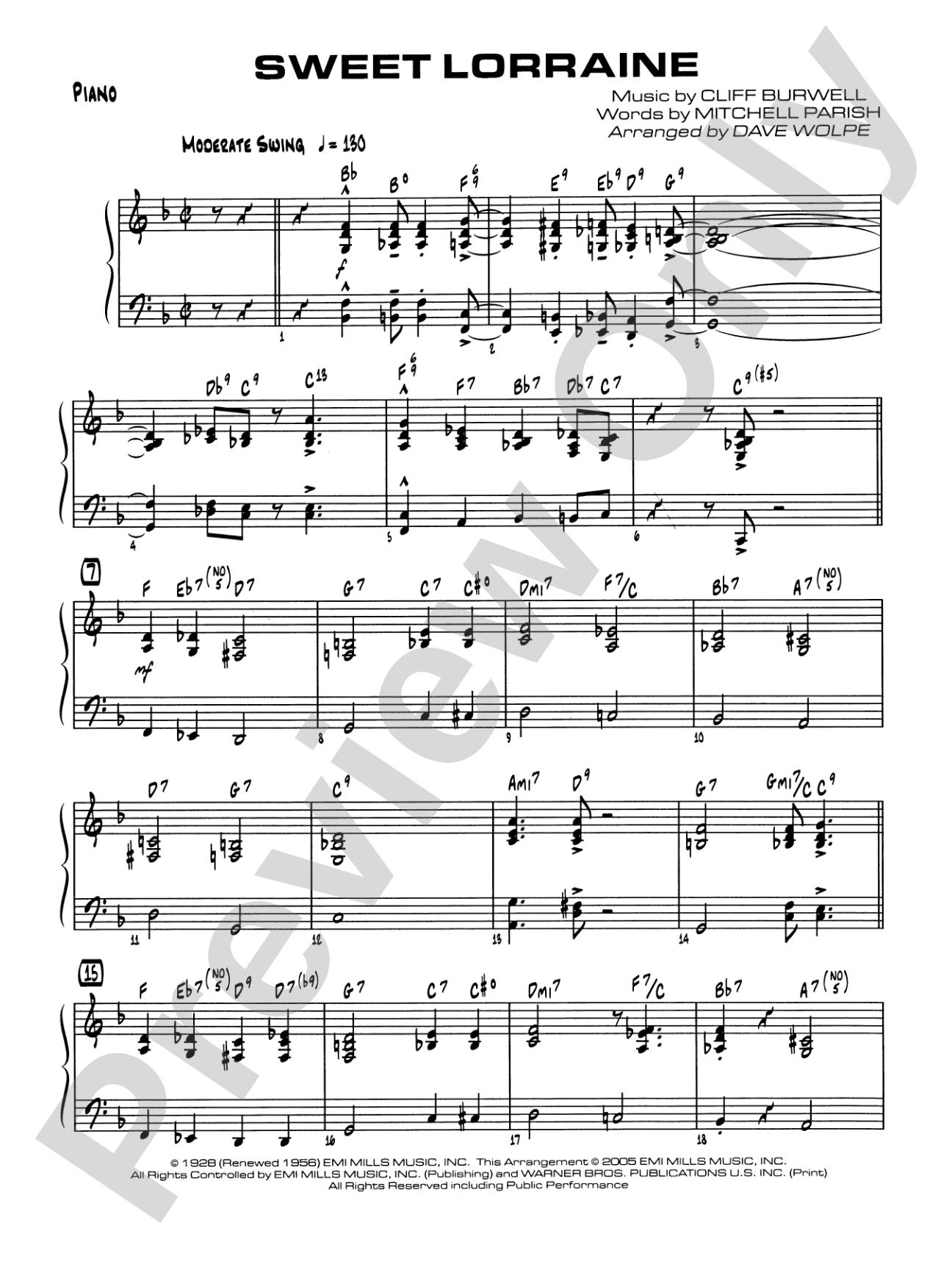 Sweet Lorraine: Piano Accompaniment