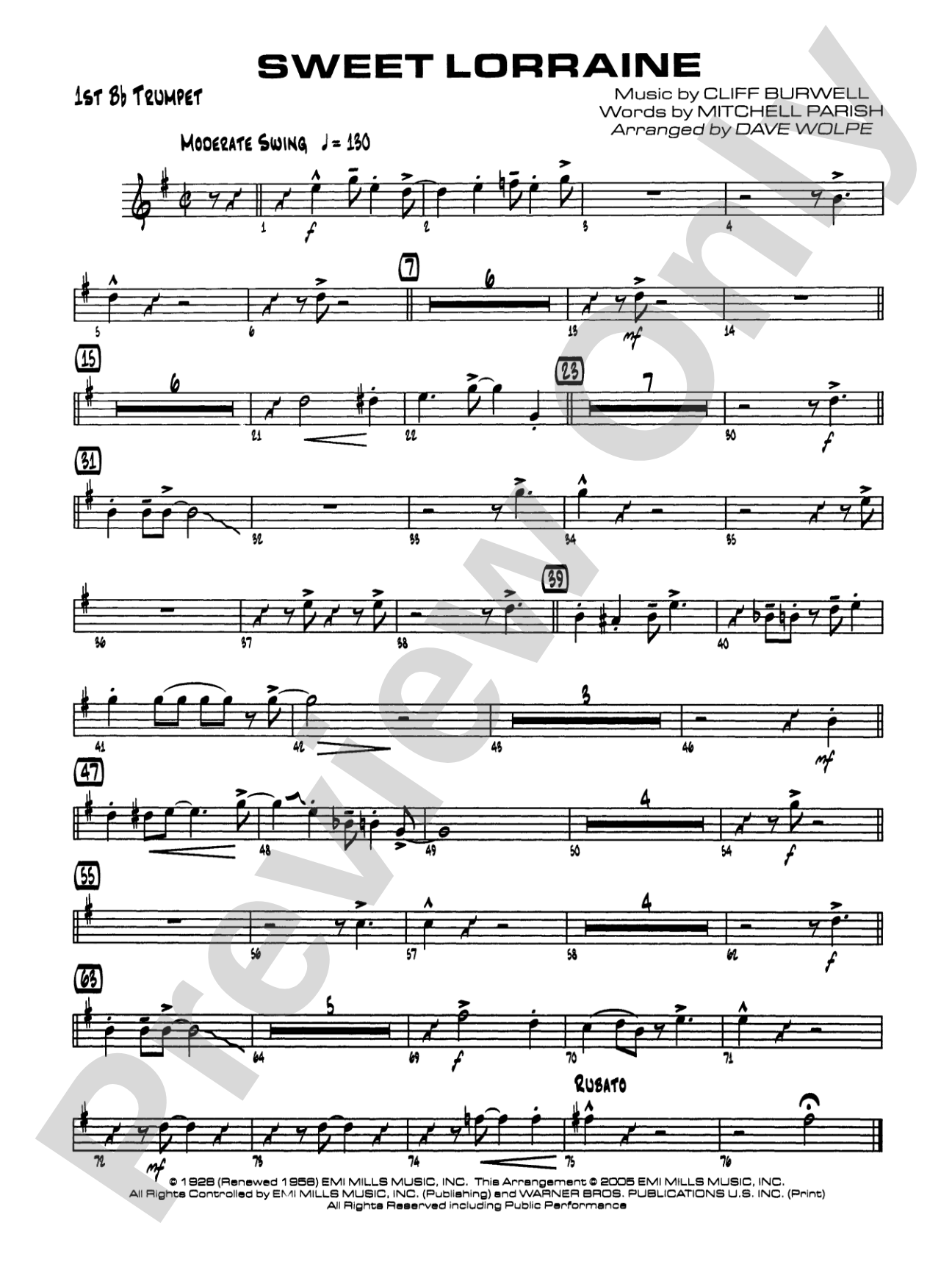 Sweet Lorraine: 1st B-flat Trumpet