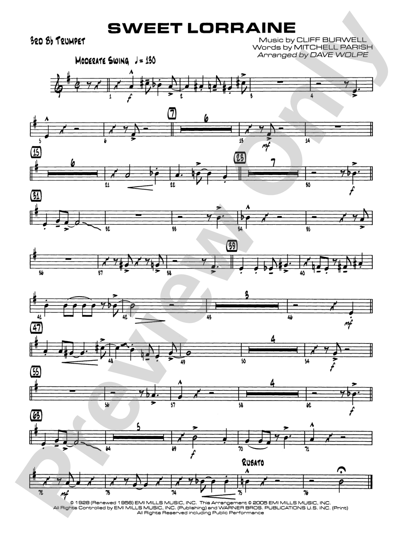 Sweet Lorraine: 3rd B-flat Trumpet
