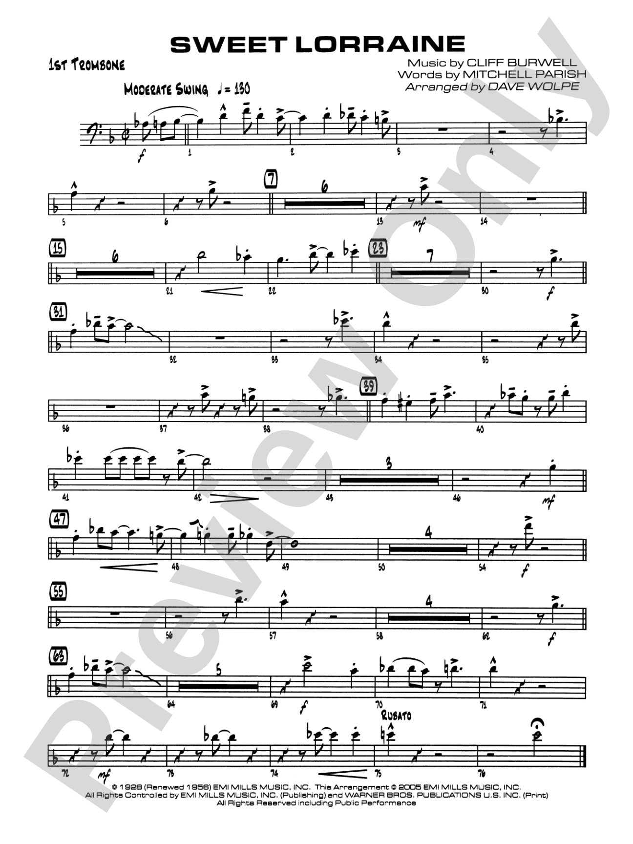 Sweet Lorraine: 1st Trombone