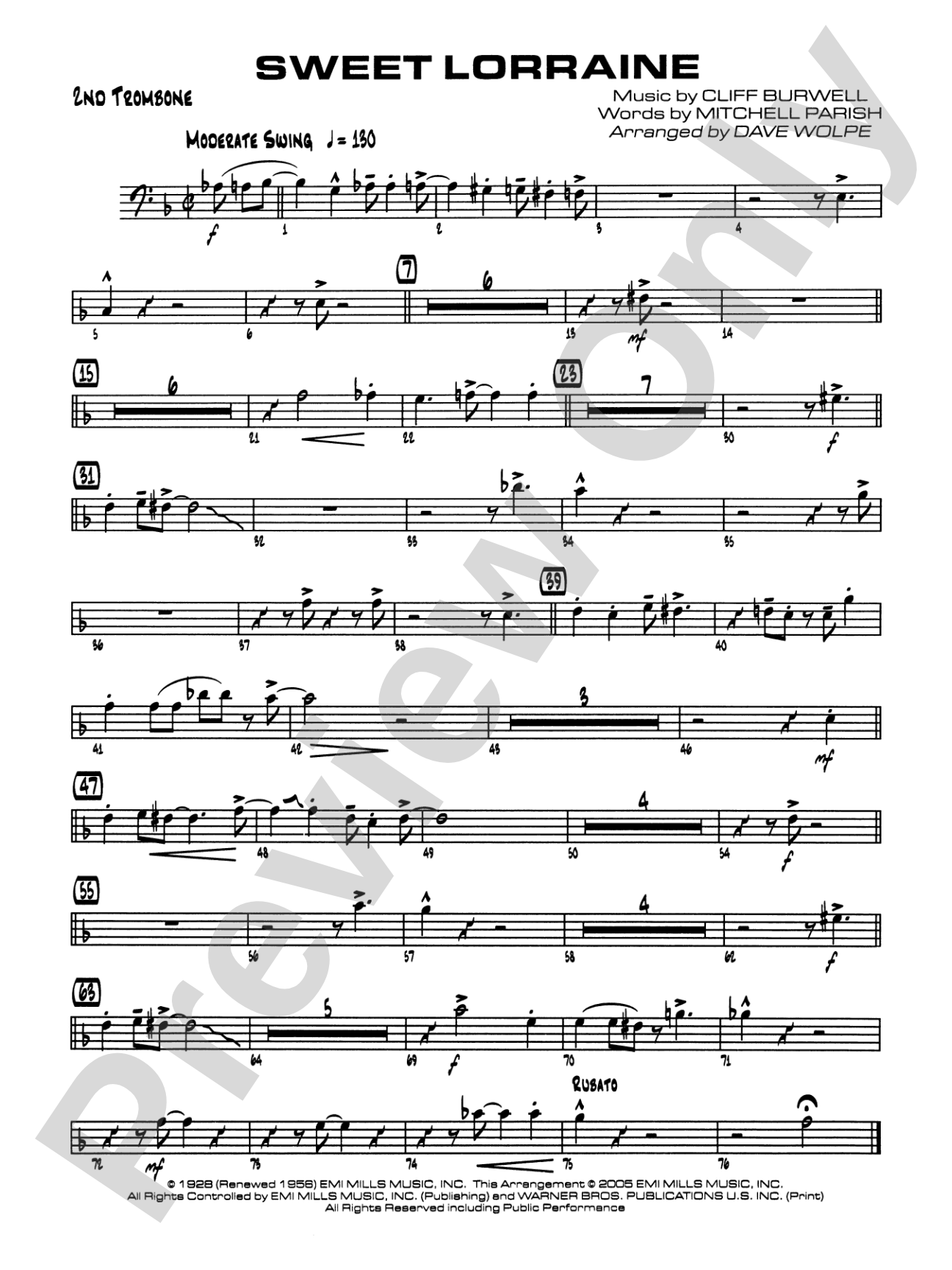 Sweet Lorraine: 2nd Trombone