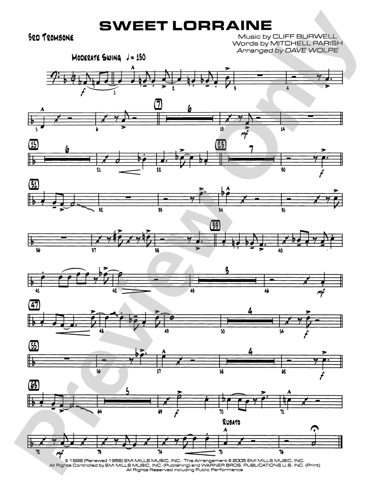 Sweet Lorraine: 3rd Trombone