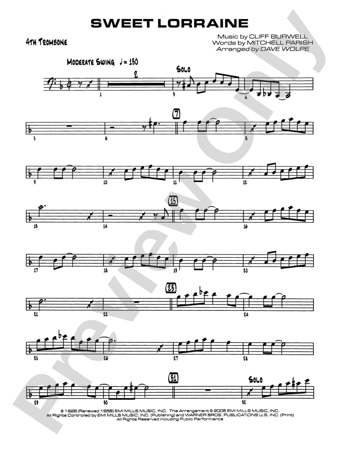 Sweet Lorraine: 4th Trombone