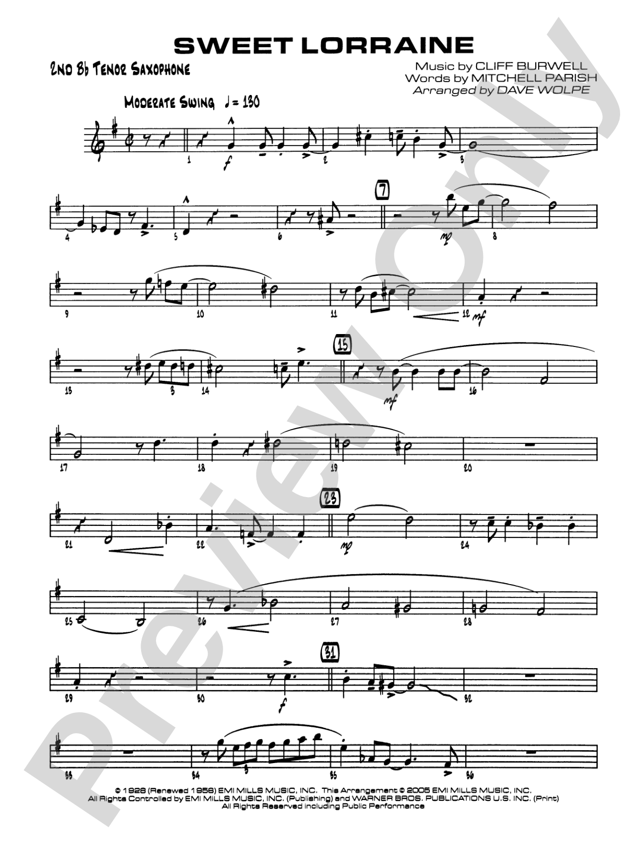Sweet Lorraine: 2nd B-flat Tenor Saxophone
