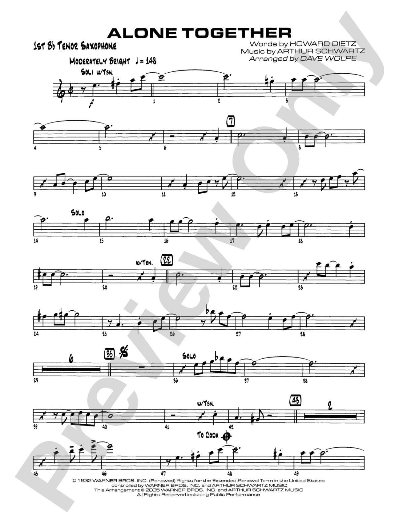 Alone Together: B-flat Tenor Saxophone