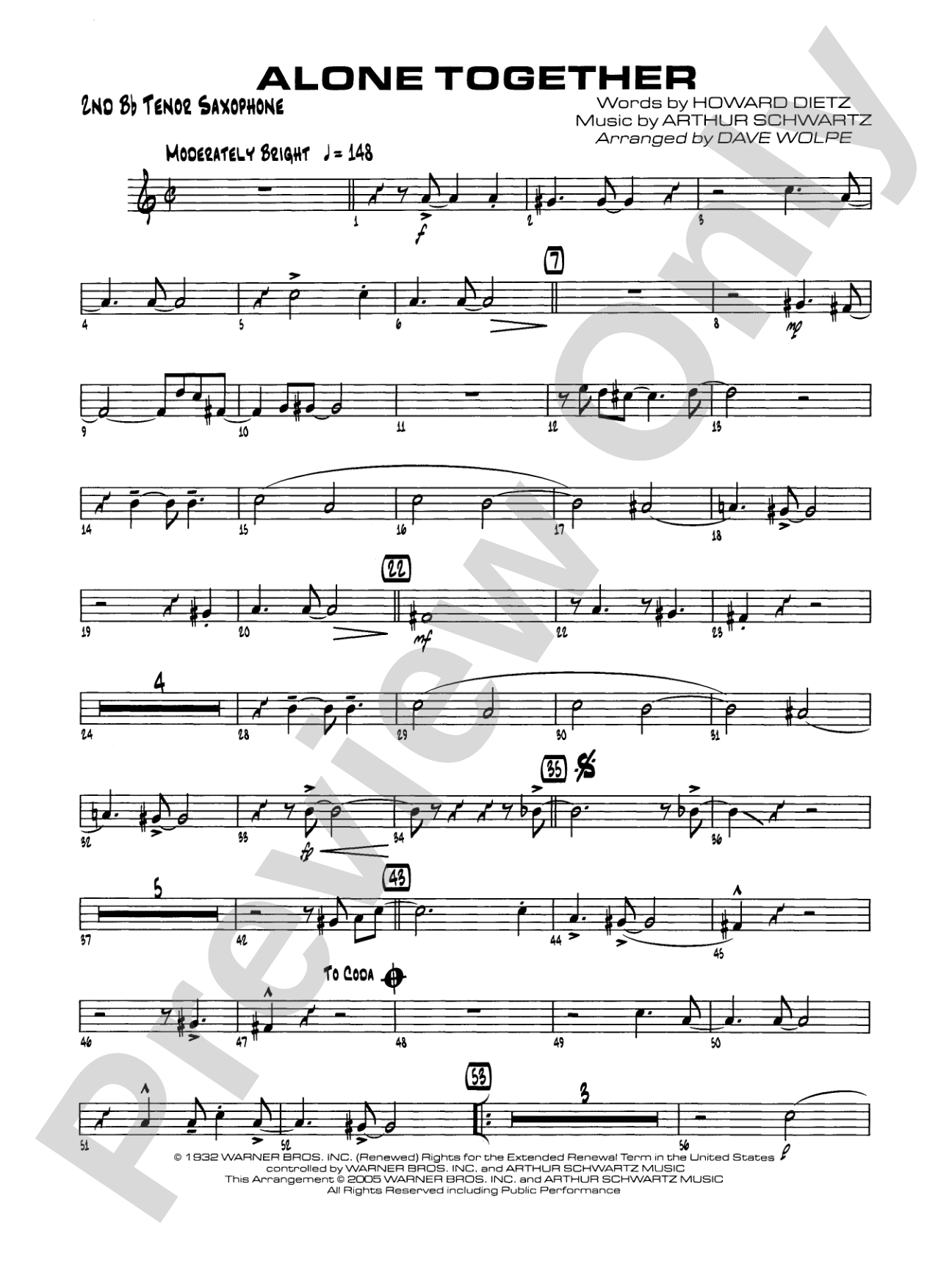Alone Together: 2nd B-flat Tenor Saxophone