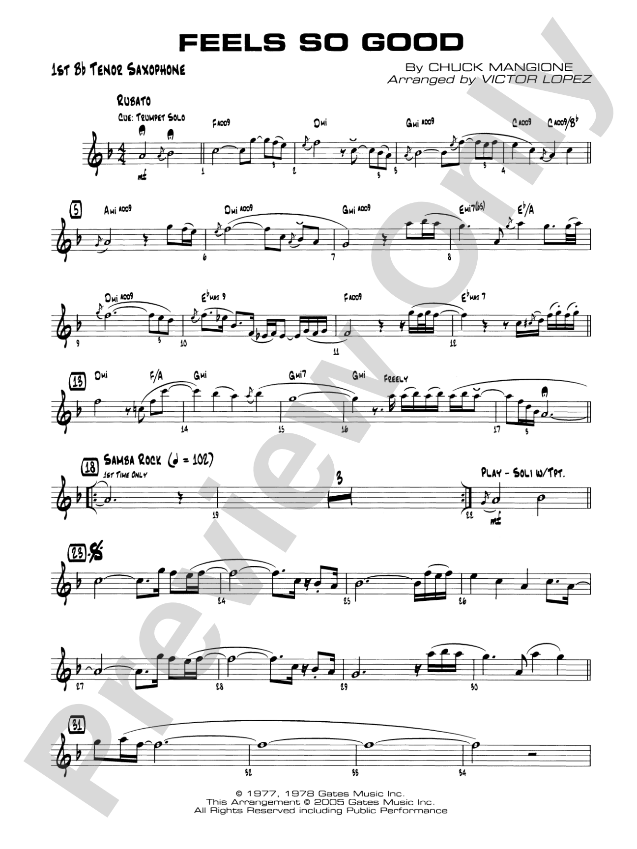 Feels So Good: B-flat Tenor Saxophone