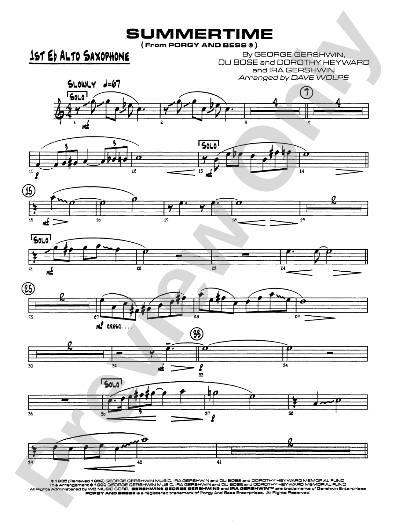 Summertime: E-flat Alto Saxophone