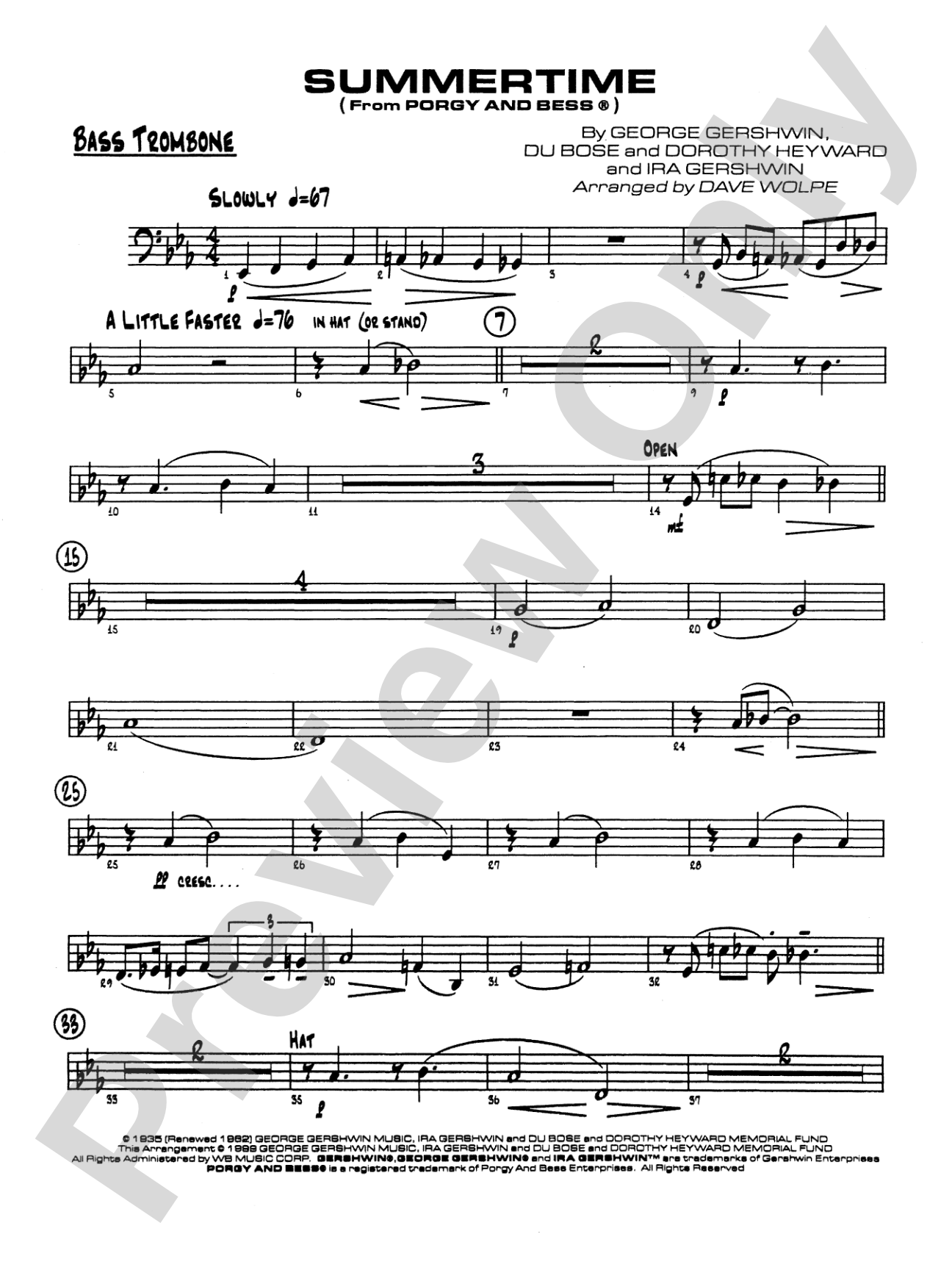 Summertime: Bass Trombone