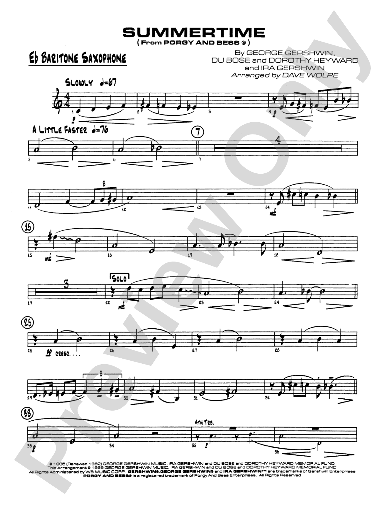 Summertime: E-flat Baritone Saxophone