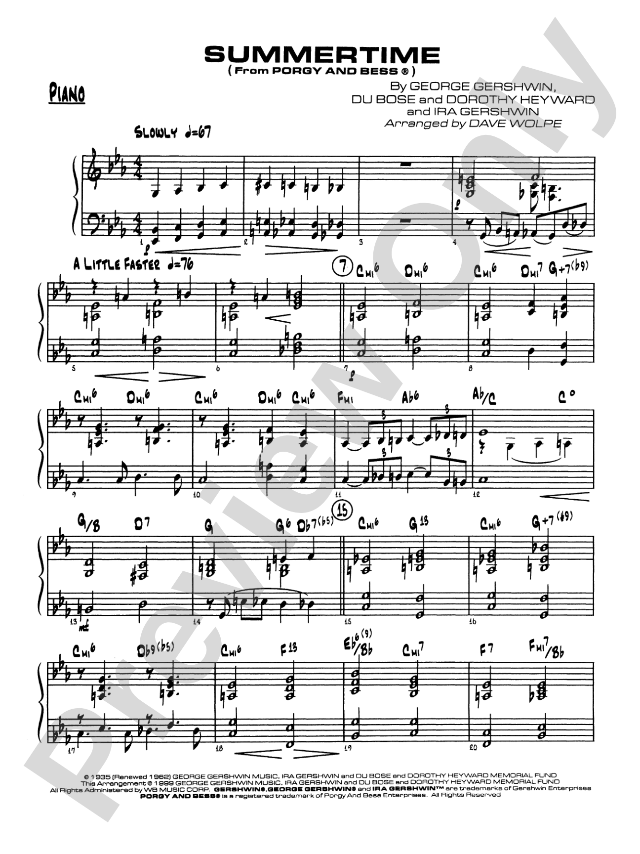Summertime: Piano Accompaniment
