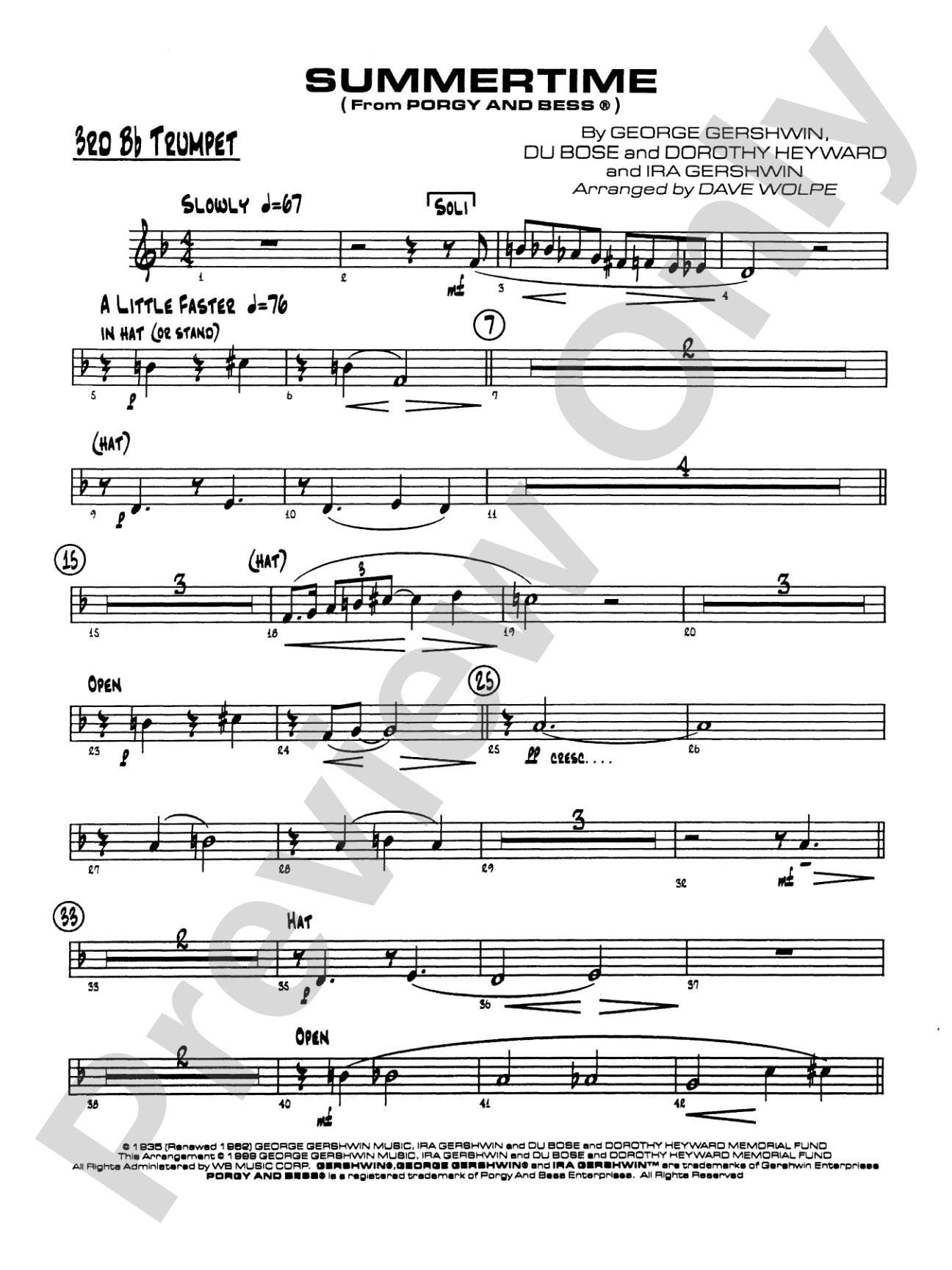 Summertime: 3rd B-flat Trumpet