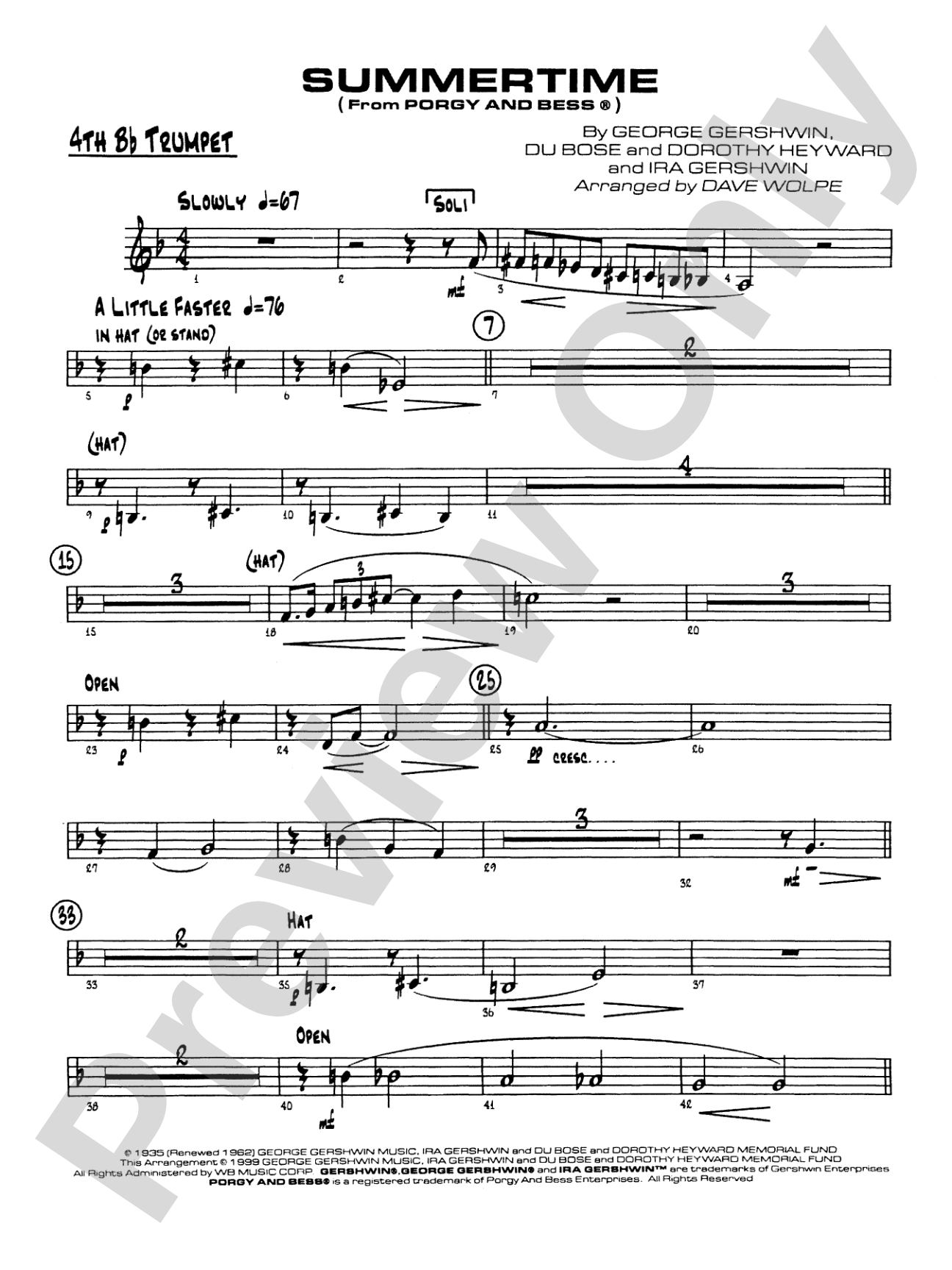 Summertime: 4th B-flat Trumpet