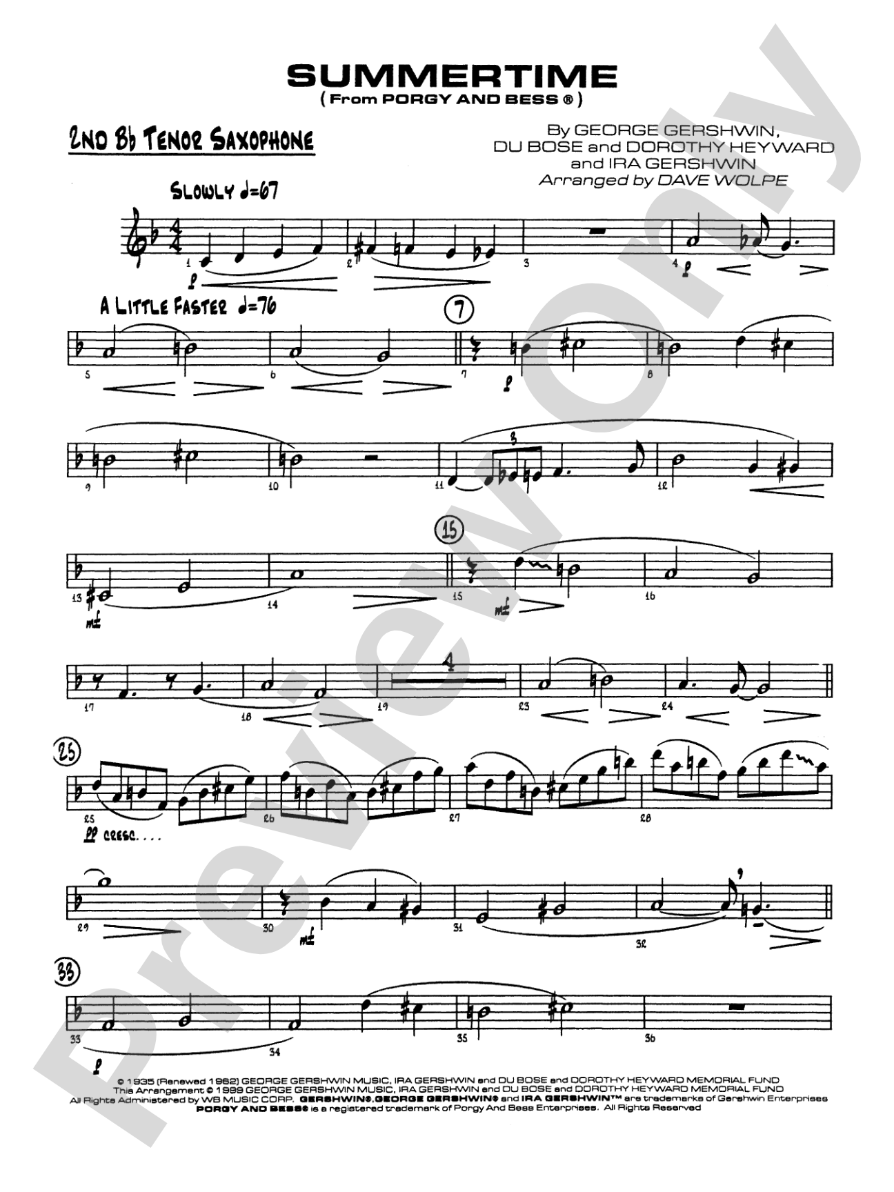 Summertime: 2nd B-flat Tenor Saxophone