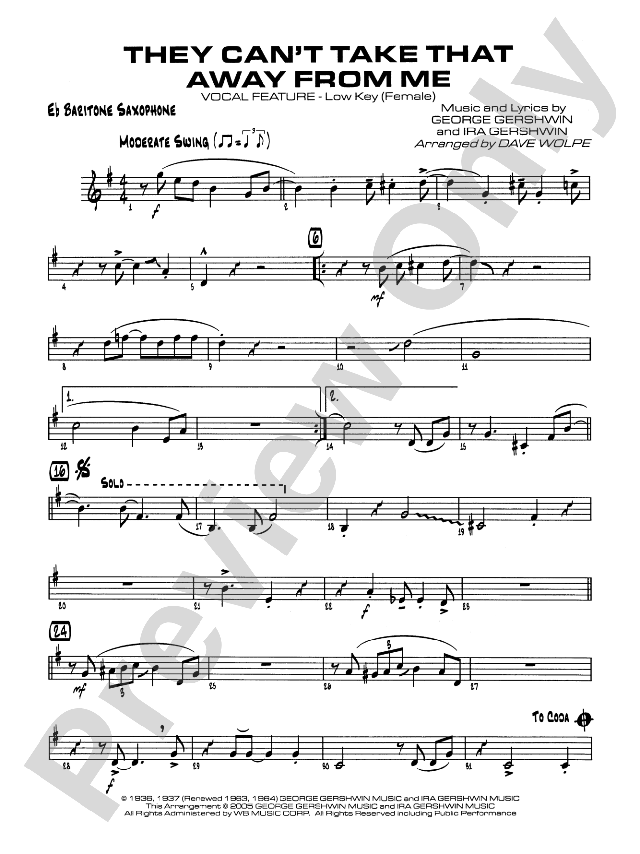 They Can't Take That Away from Me: E-flat Baritone Saxophone