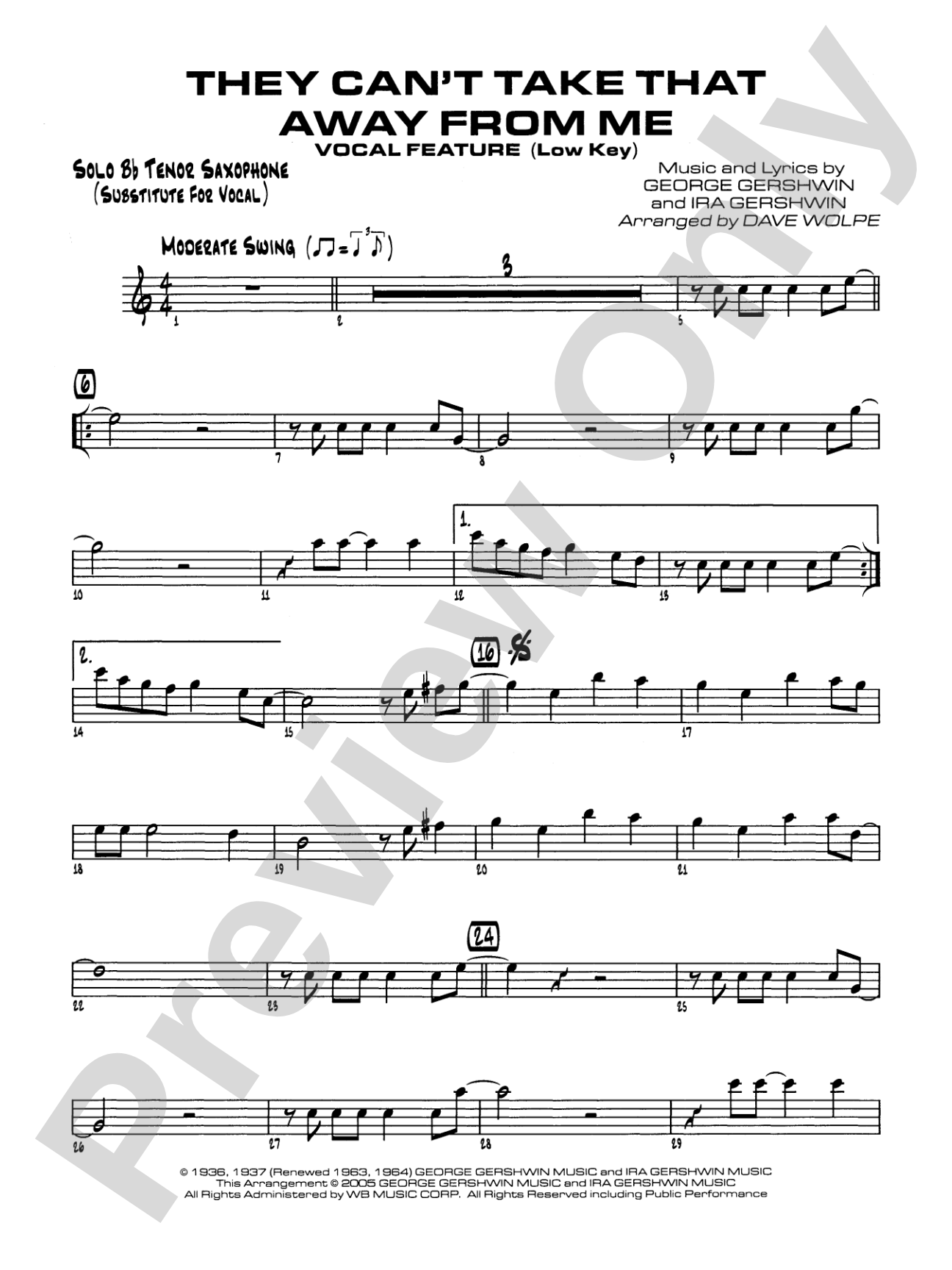 They Can't Take That Away from Me: Solo Bb Part (Substitute for Vocal)