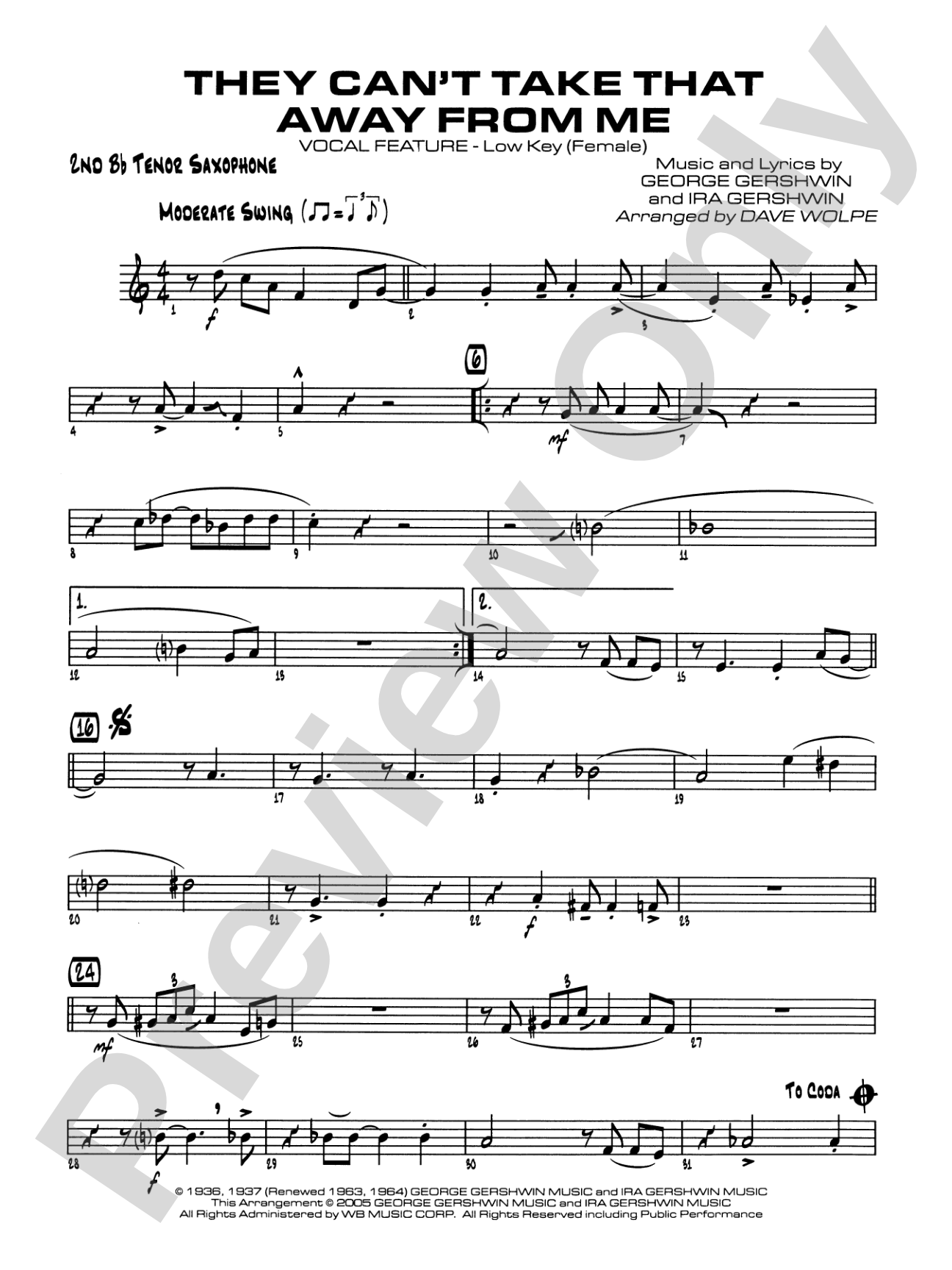 They Can't Take That Away from Me: 2nd B-flat Tenor Saxophone